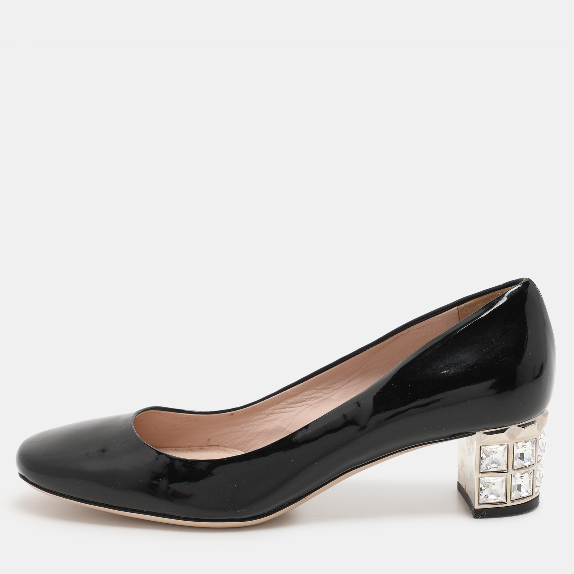 

Miu Miu Black Patent Leather Embellished Pumps Size