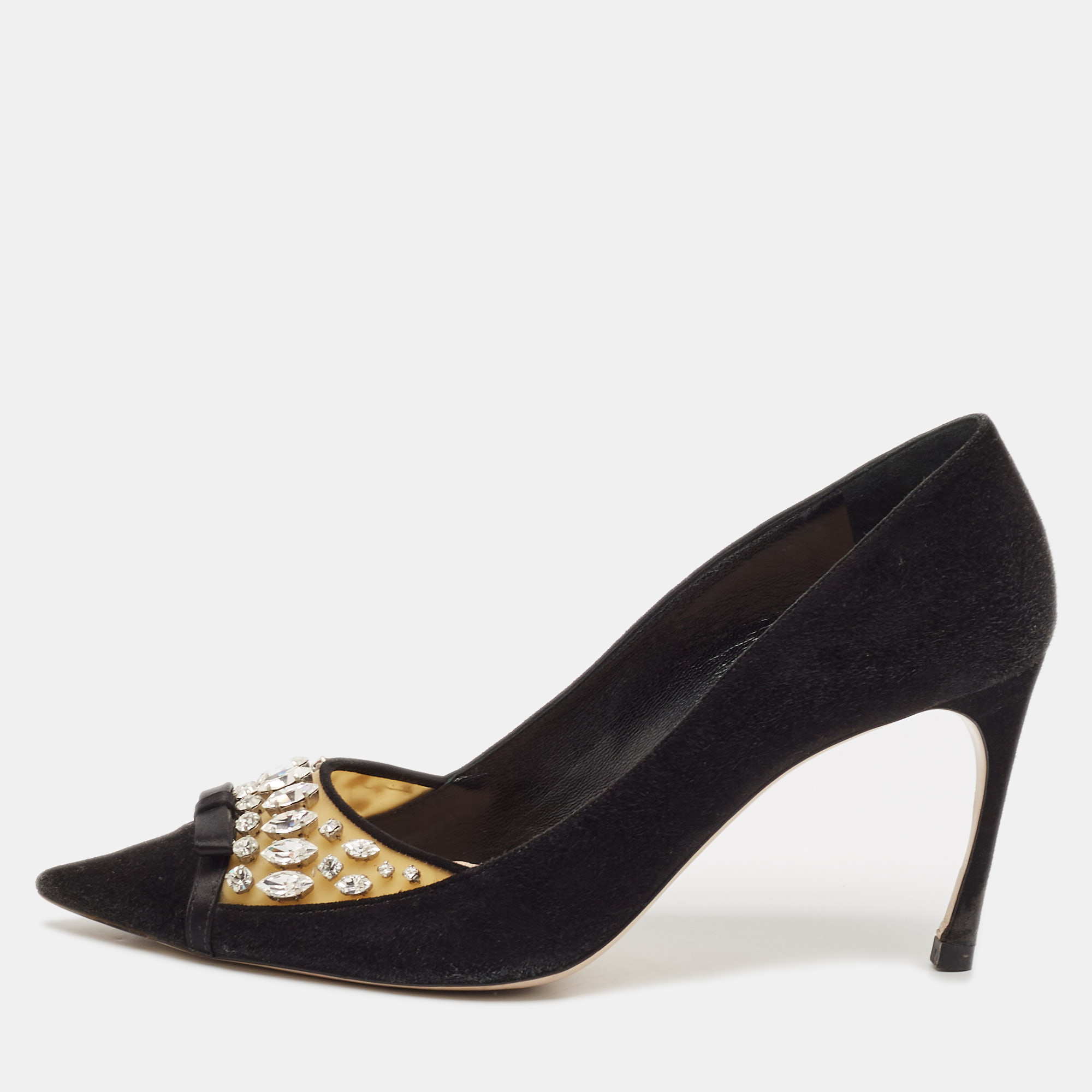 

Miu Miu Black Suede and PVC Crystal Embellished Pointed Toe Pumps Size