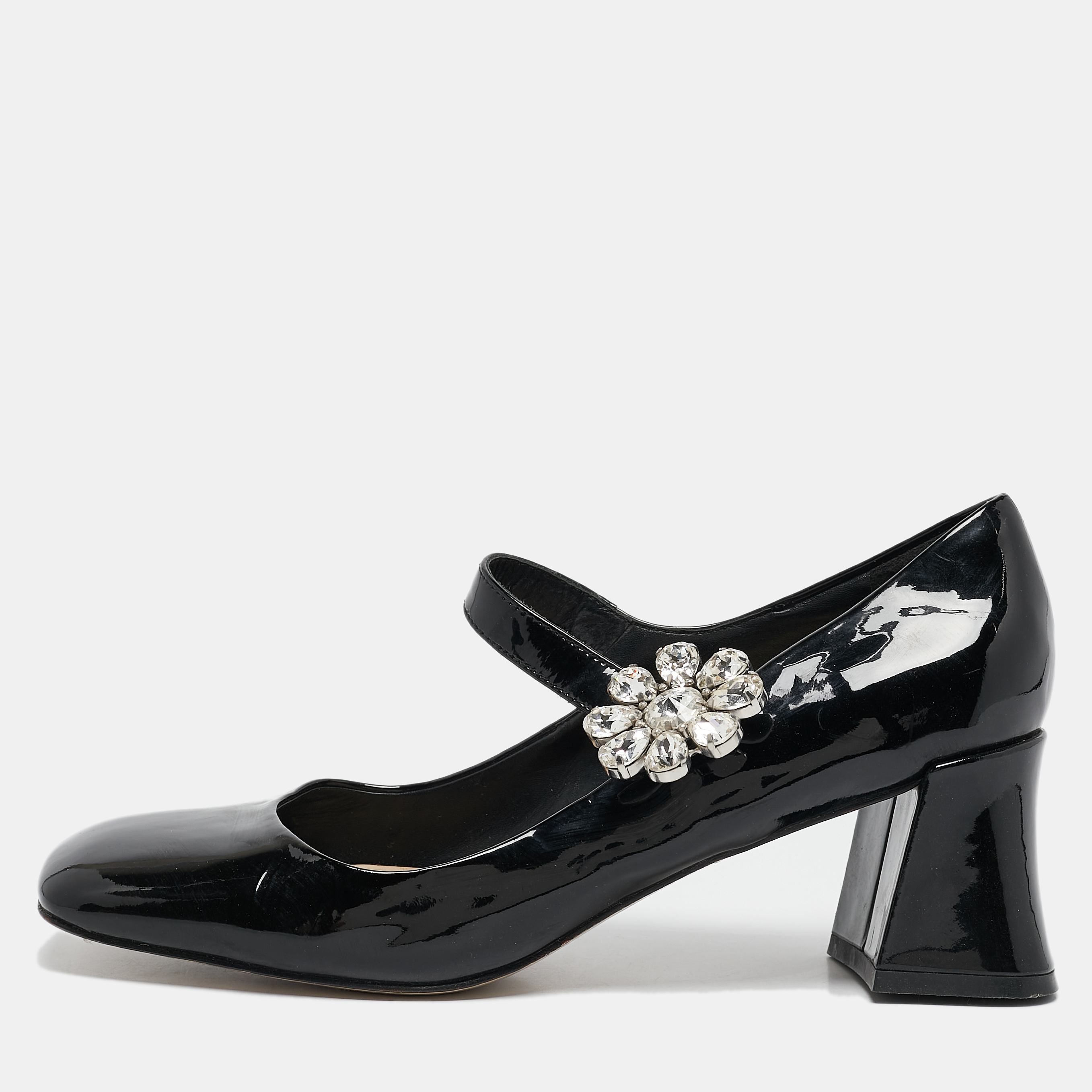 

Miu Miu Black Patent Leather Crystal Embellished Mary Jane Pumps Size