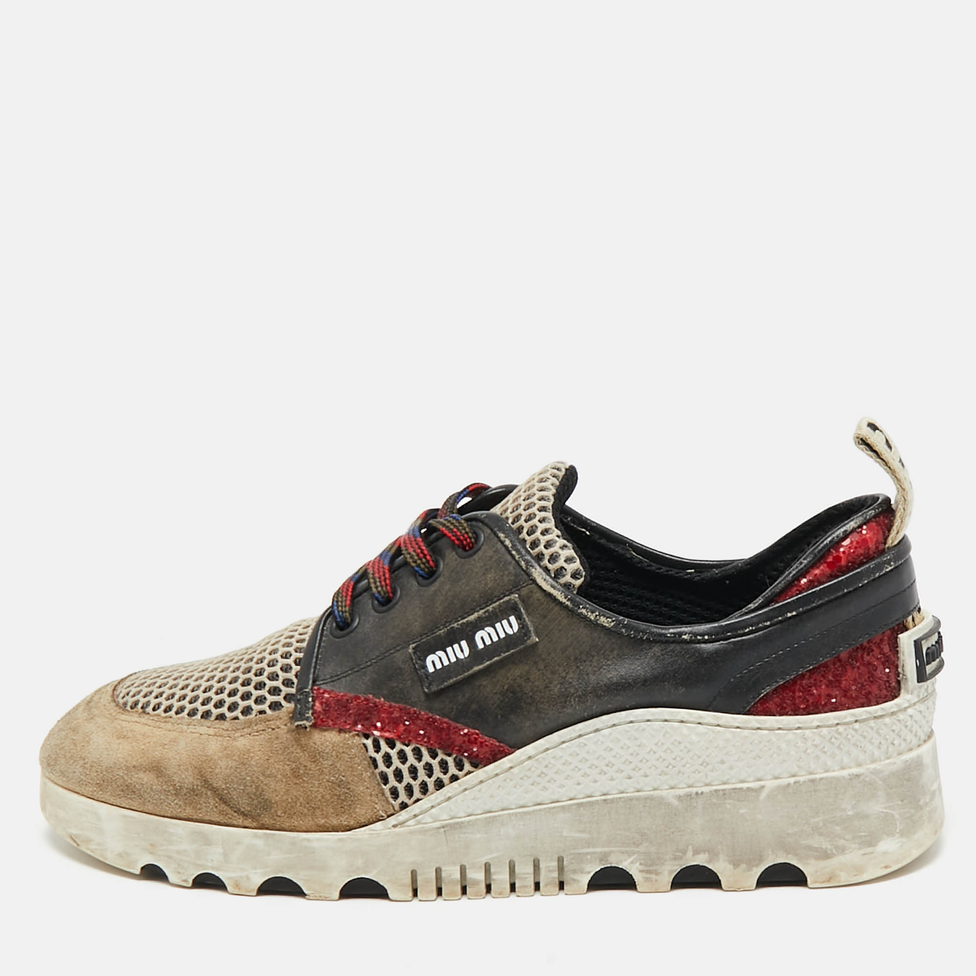 

Miu Miu Multicolor Mesh and Suede Lace Up Sneakers Size