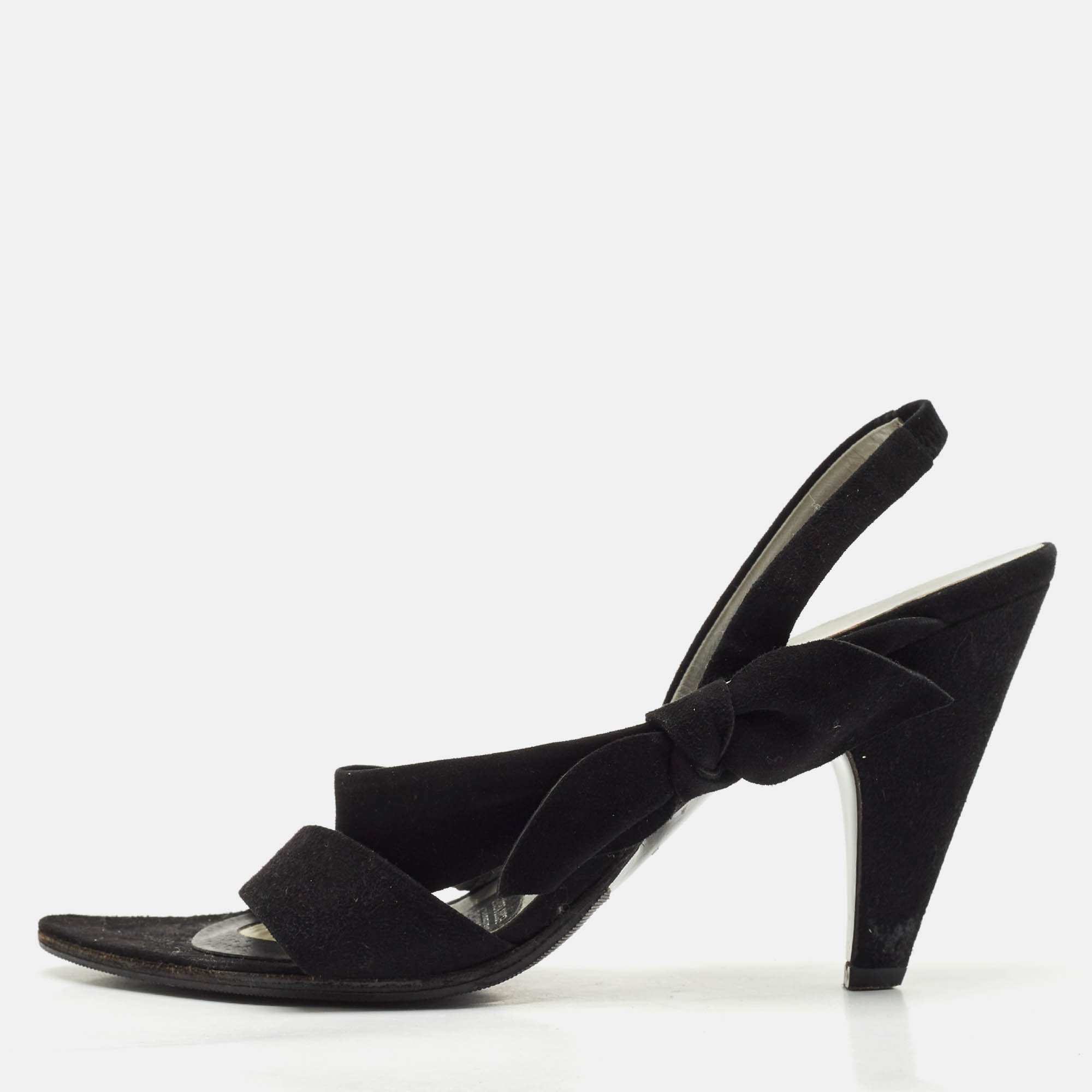 

Miu Miu Black Suede Bow Strappy Slingback Sandals Size