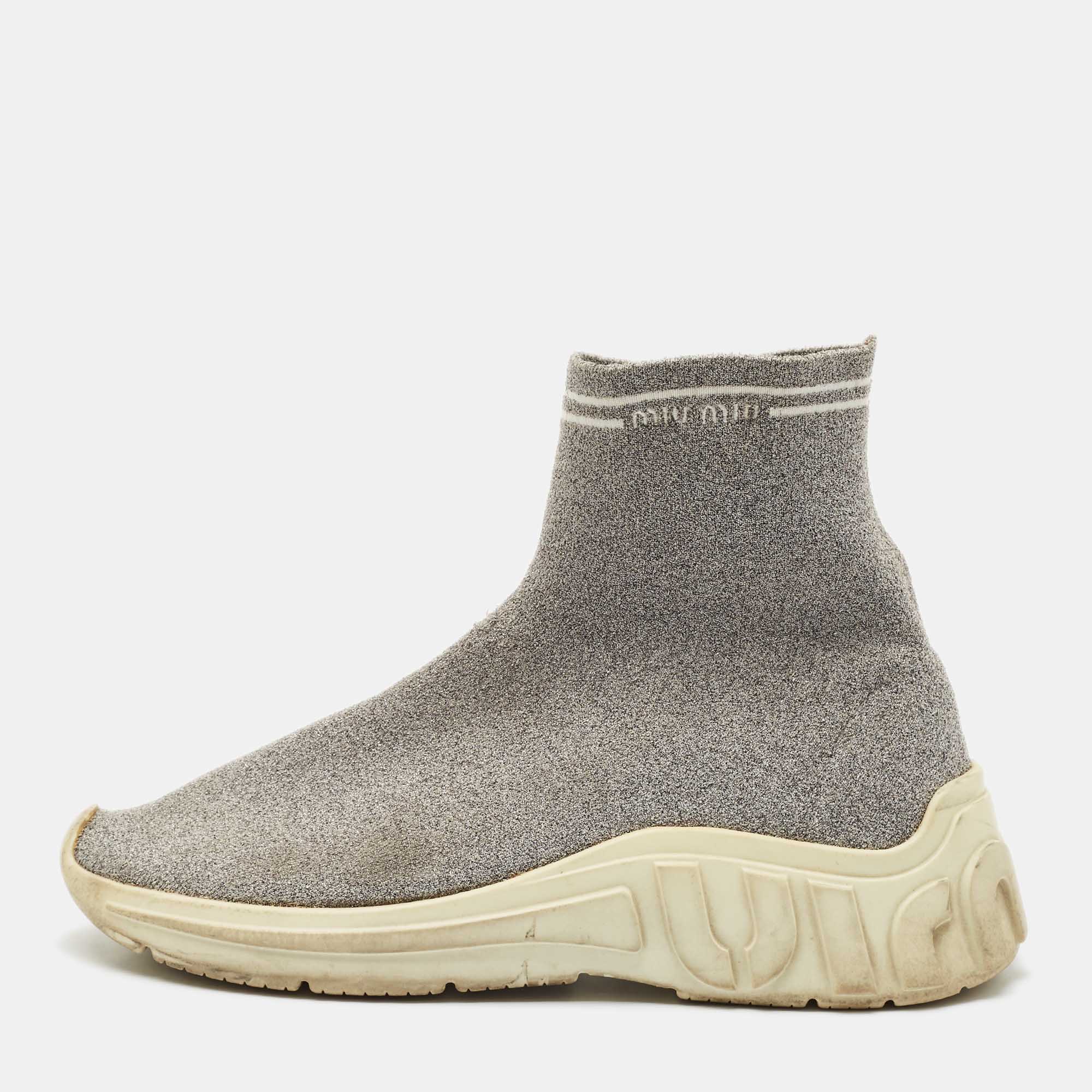 

Miu Miu Silver Knit Lurex Fabric Sock Sneakers Size