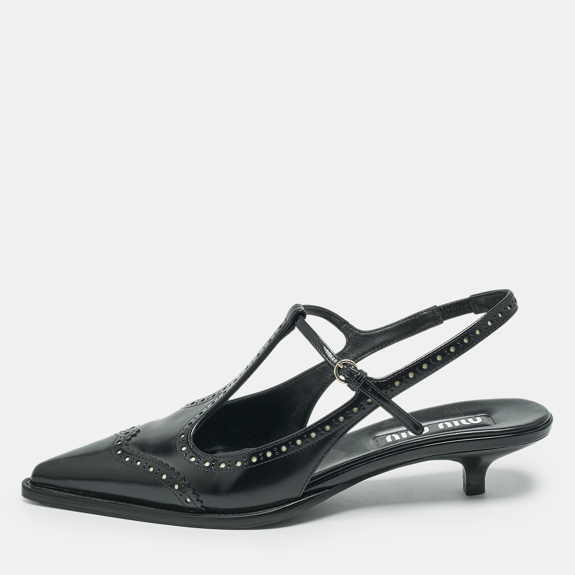 

Miu Miu Black Leather Pointed Toe Slingback Pumps Size