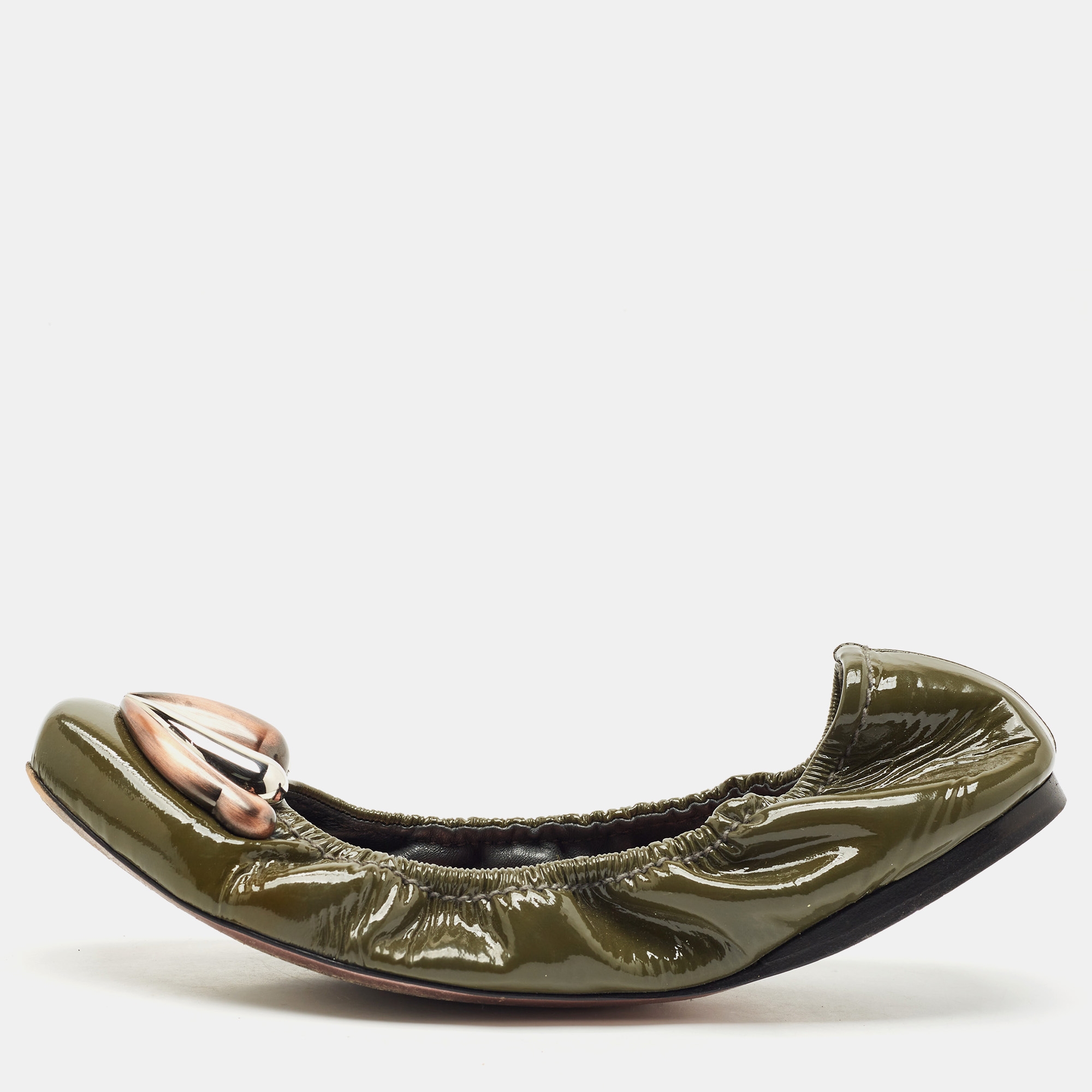 

Miu Miu Green Patent Leather Scrunch Ballet Flats Size