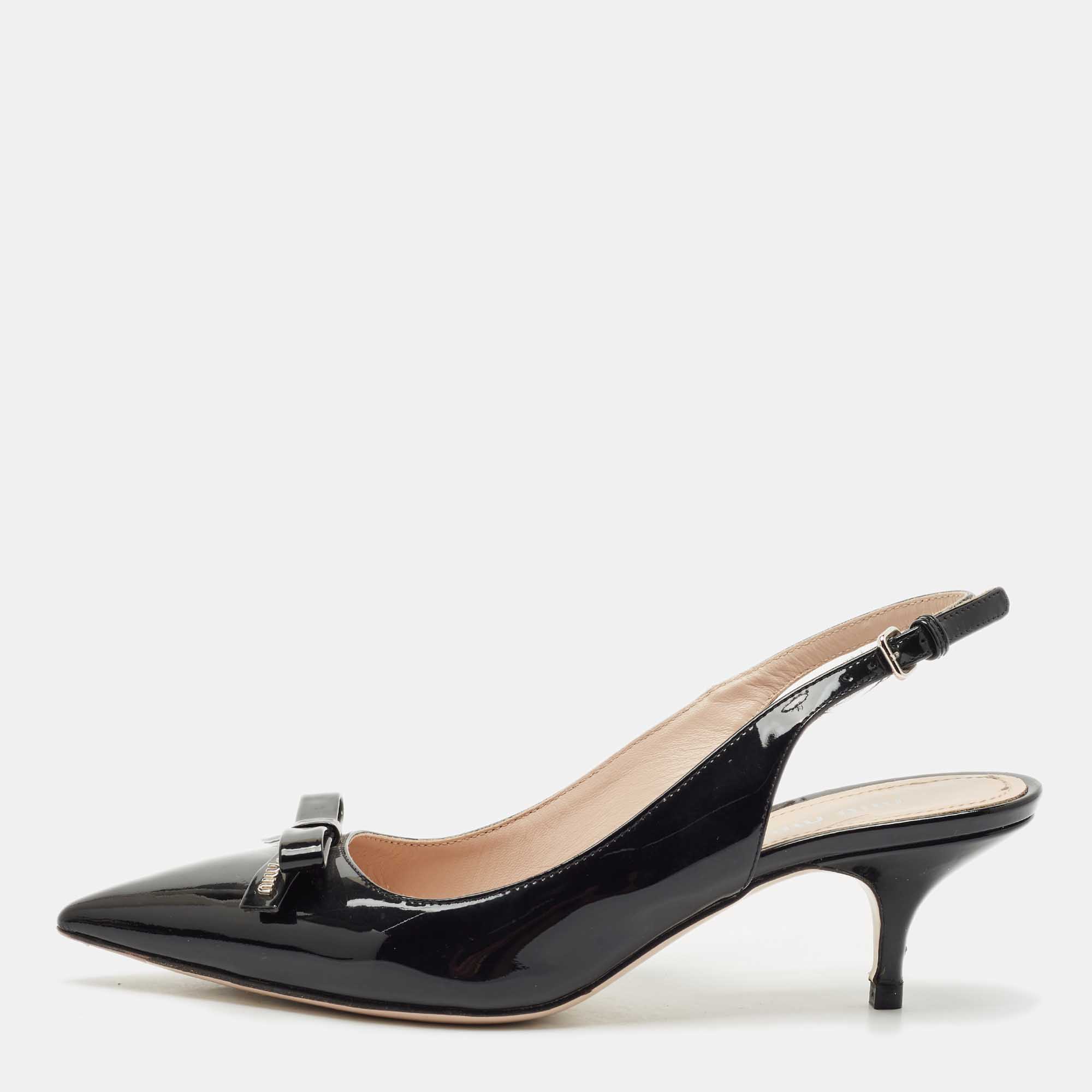 

Miu Miu Black Patent Leather Bow Slingback Pumps Size