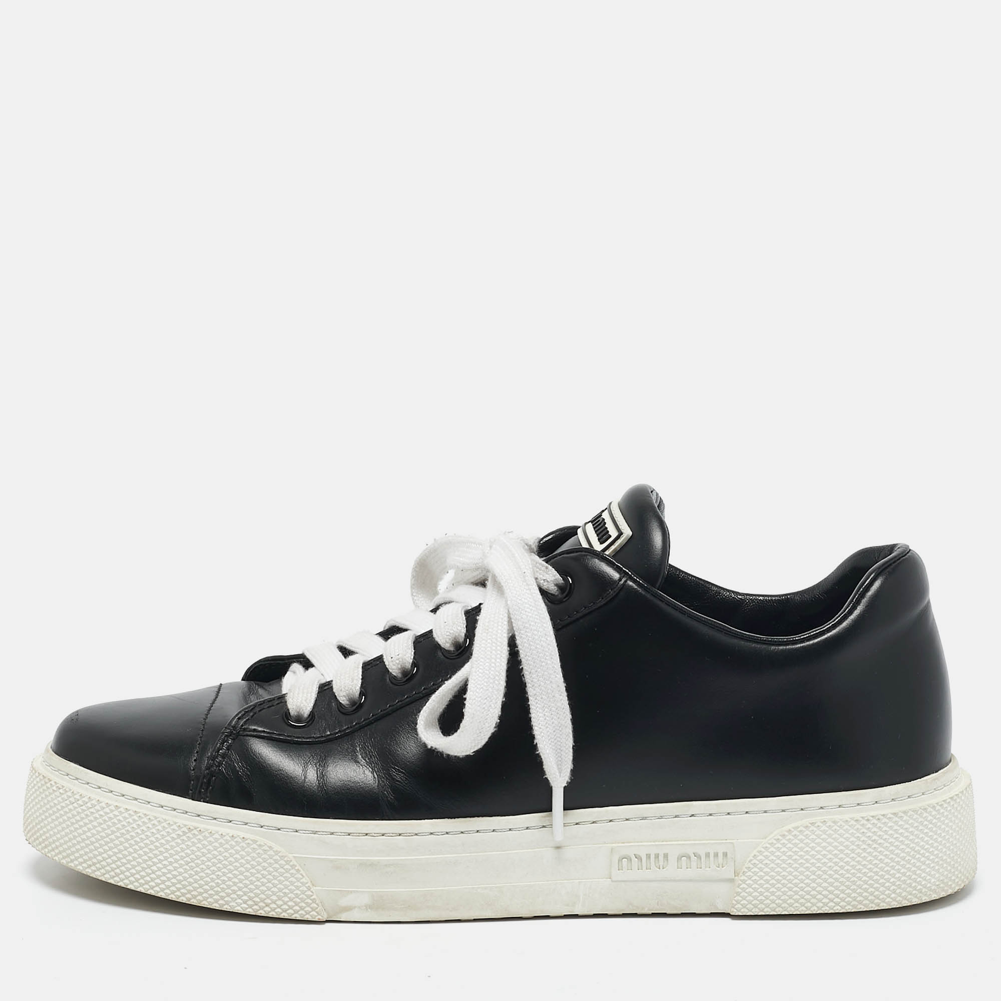 

Miu Miu Black Leather Low Top Sneakers Size