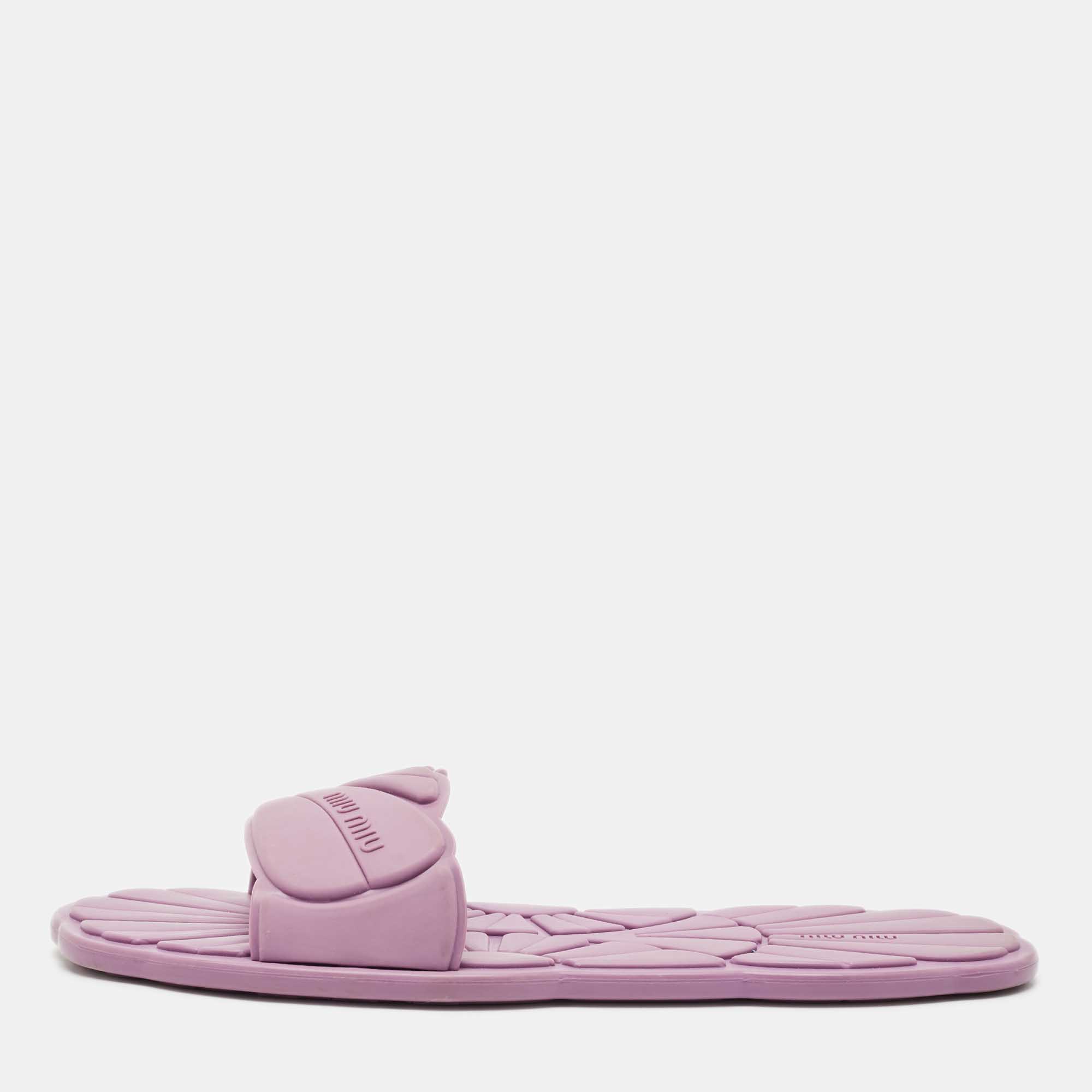 

Miu Miu Purple Rubber Flat Slides Size
