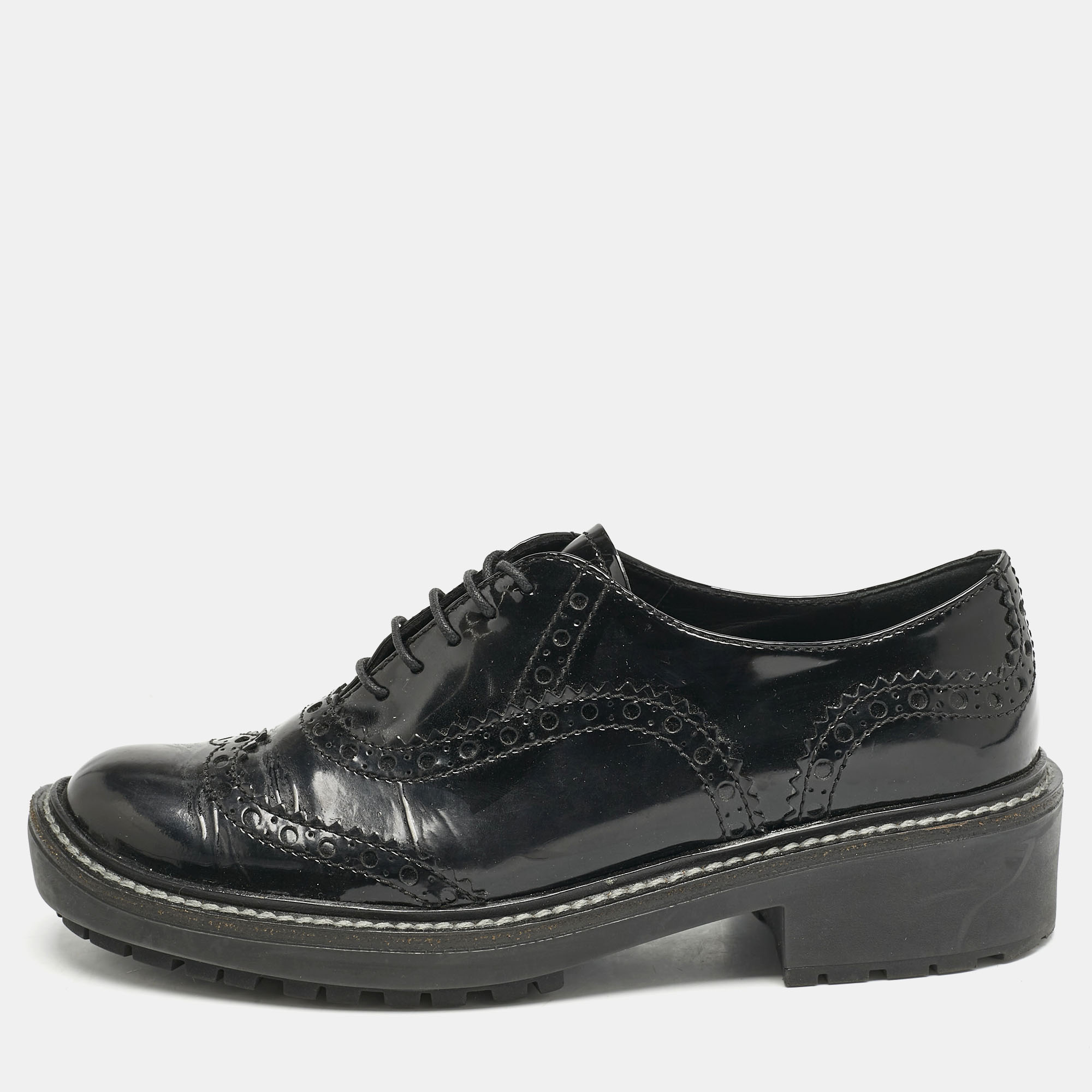 

Miu Miu Black Patent Brogue Leather Oxfords Size