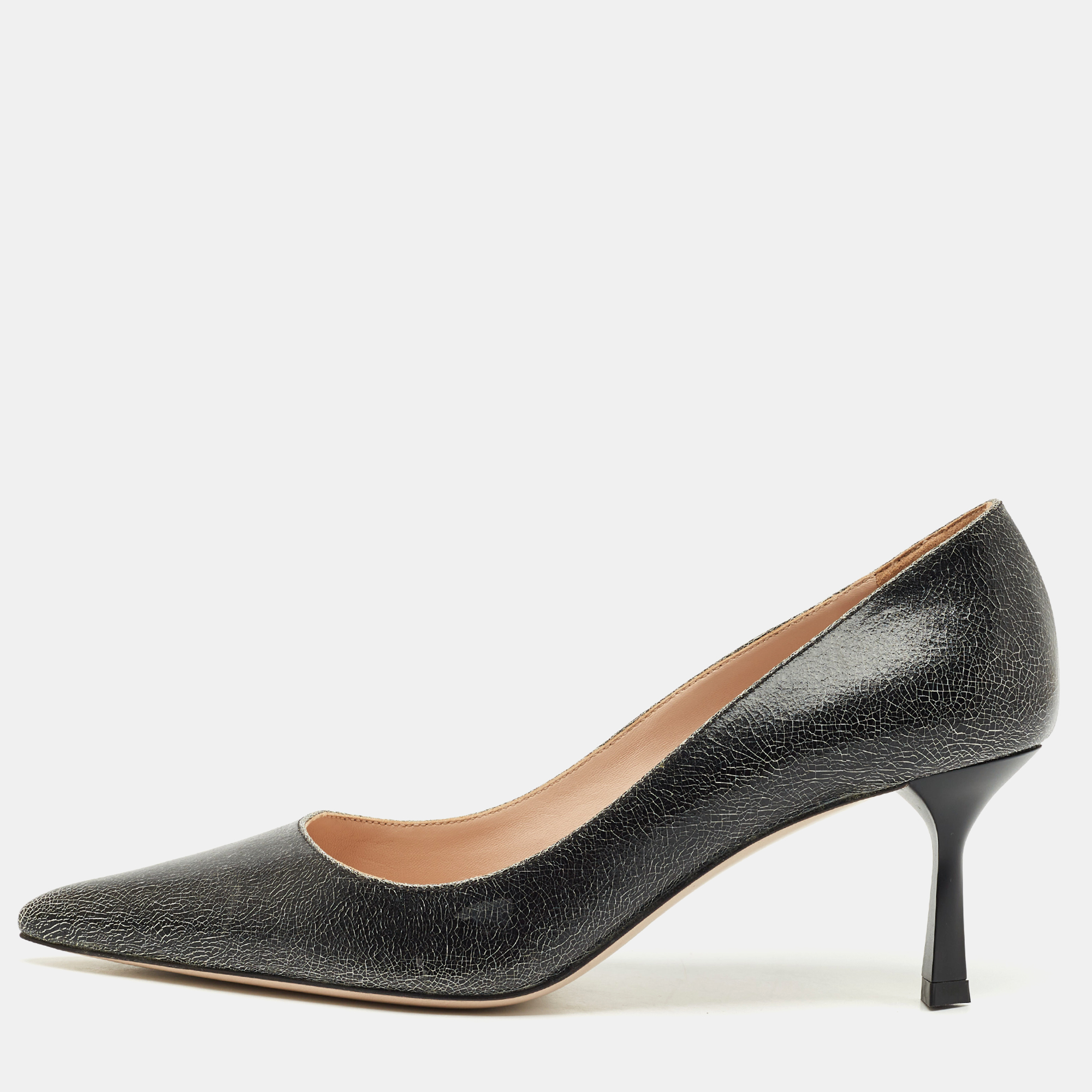 

Miu Miu Black Crackled Leather Pointed Toe Pumps Size