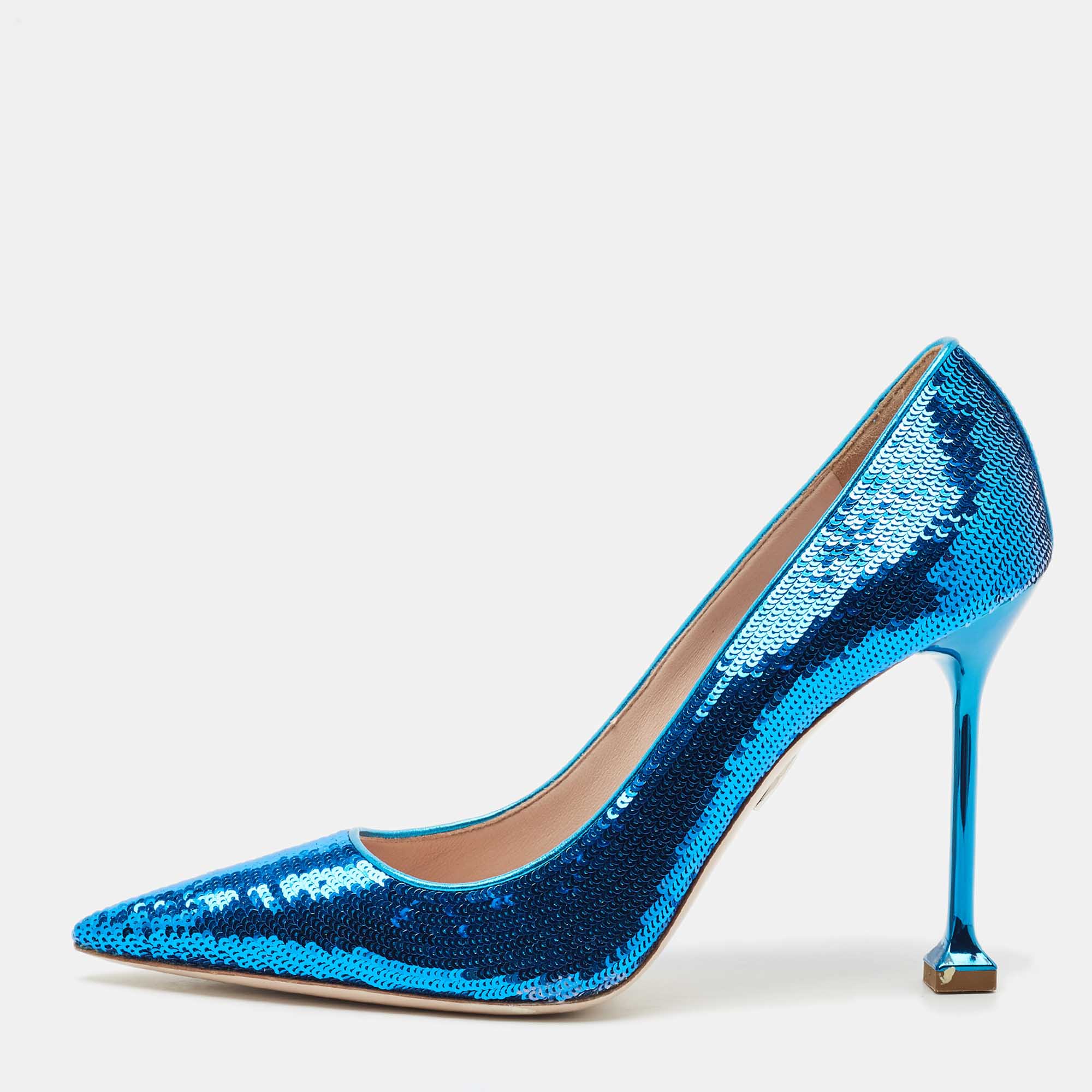 

Miu Miu Blue Sequin Embellished Pointed Toe Pumps Size