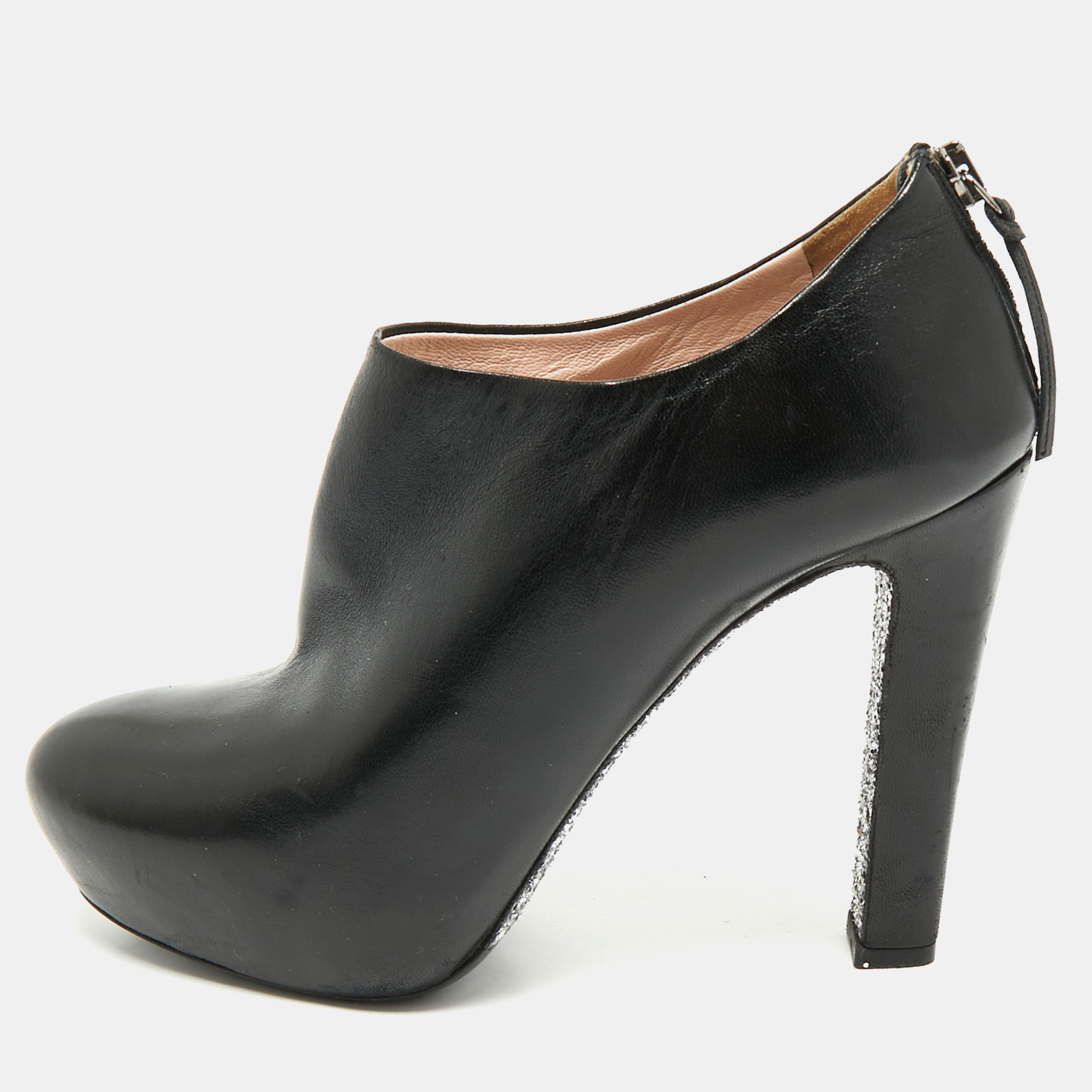 

Miu Miu Black Leather Glitter heels Booties Size