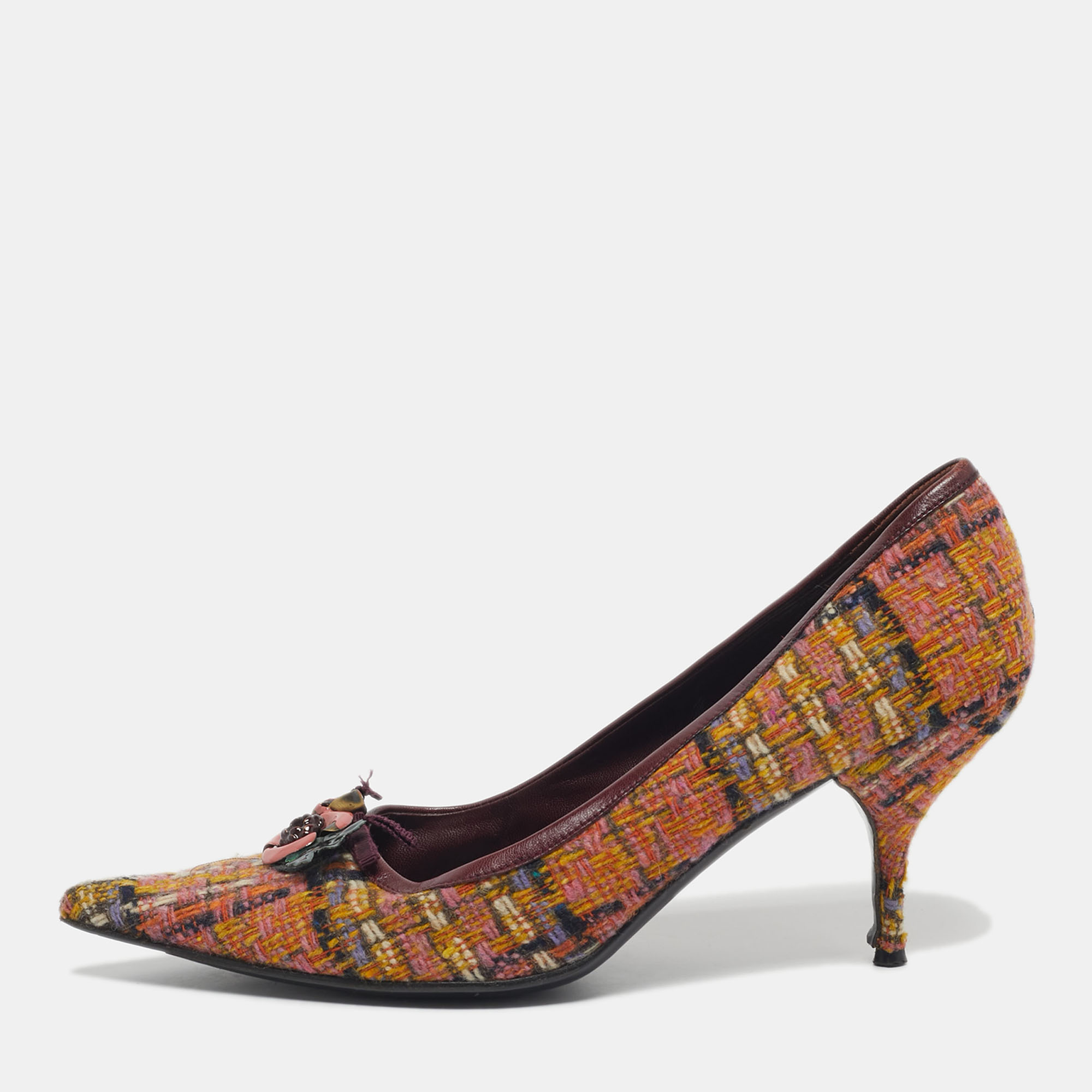 Pre-owned Miu Miu Multicolor Wool Embellished Pointed Toe Pumps Size 40