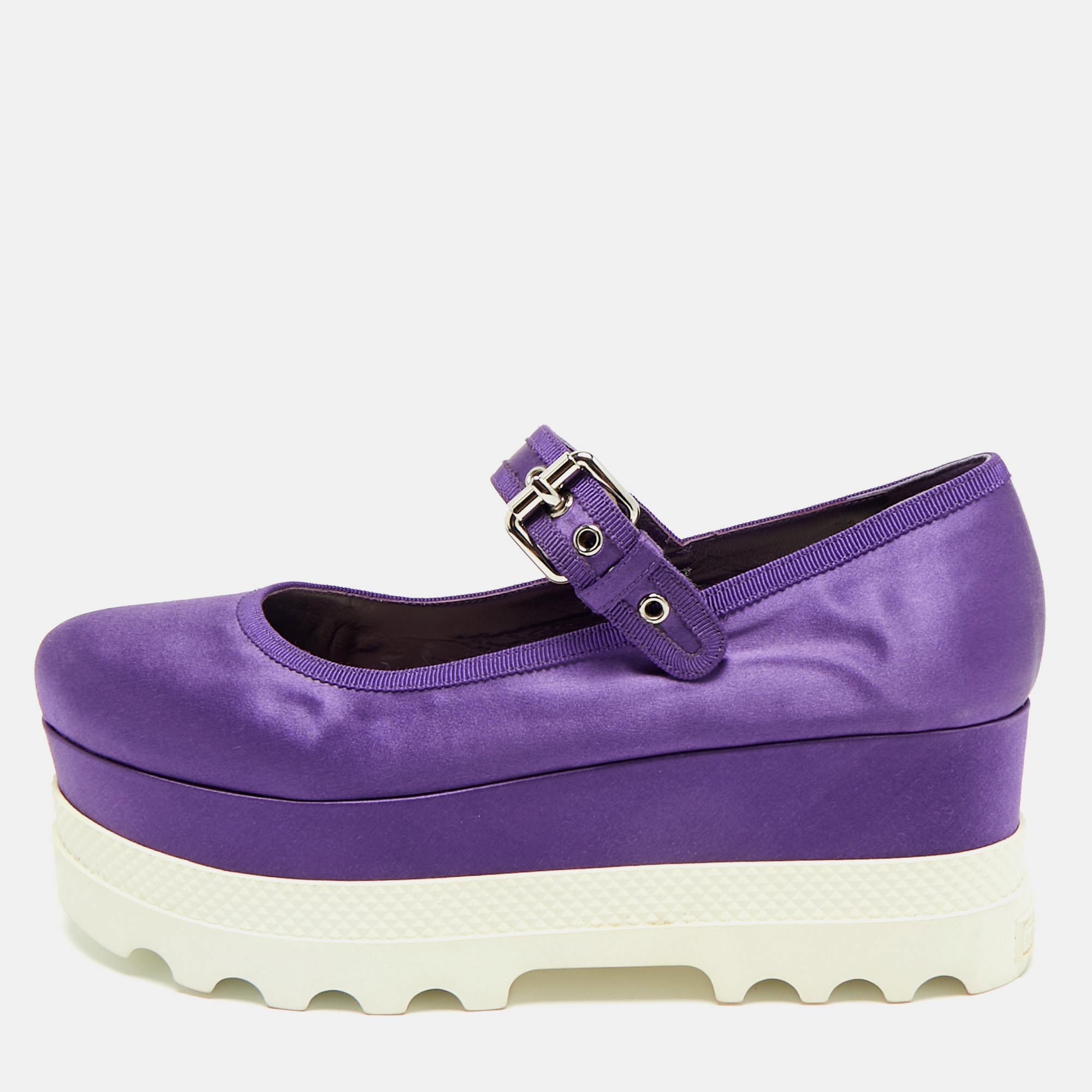 Pre-owned Miu Miu Purple Satin Platform Mary Jane Pumps Size 39