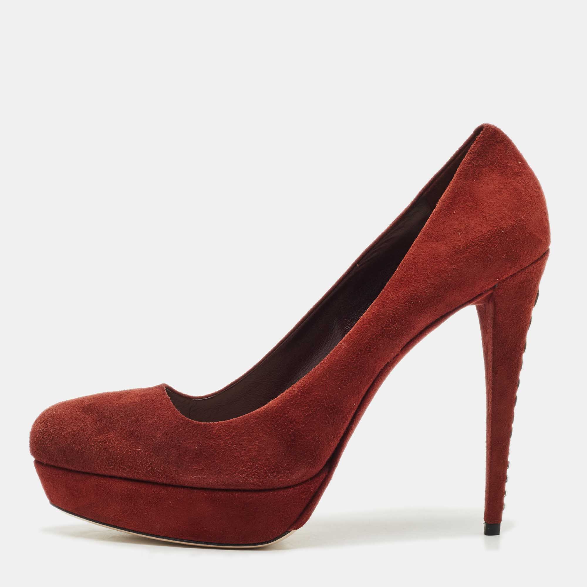Pre-owned Miu Miu Burgundy Suede Platform Crystal Embellished Heel Pumps Size 40