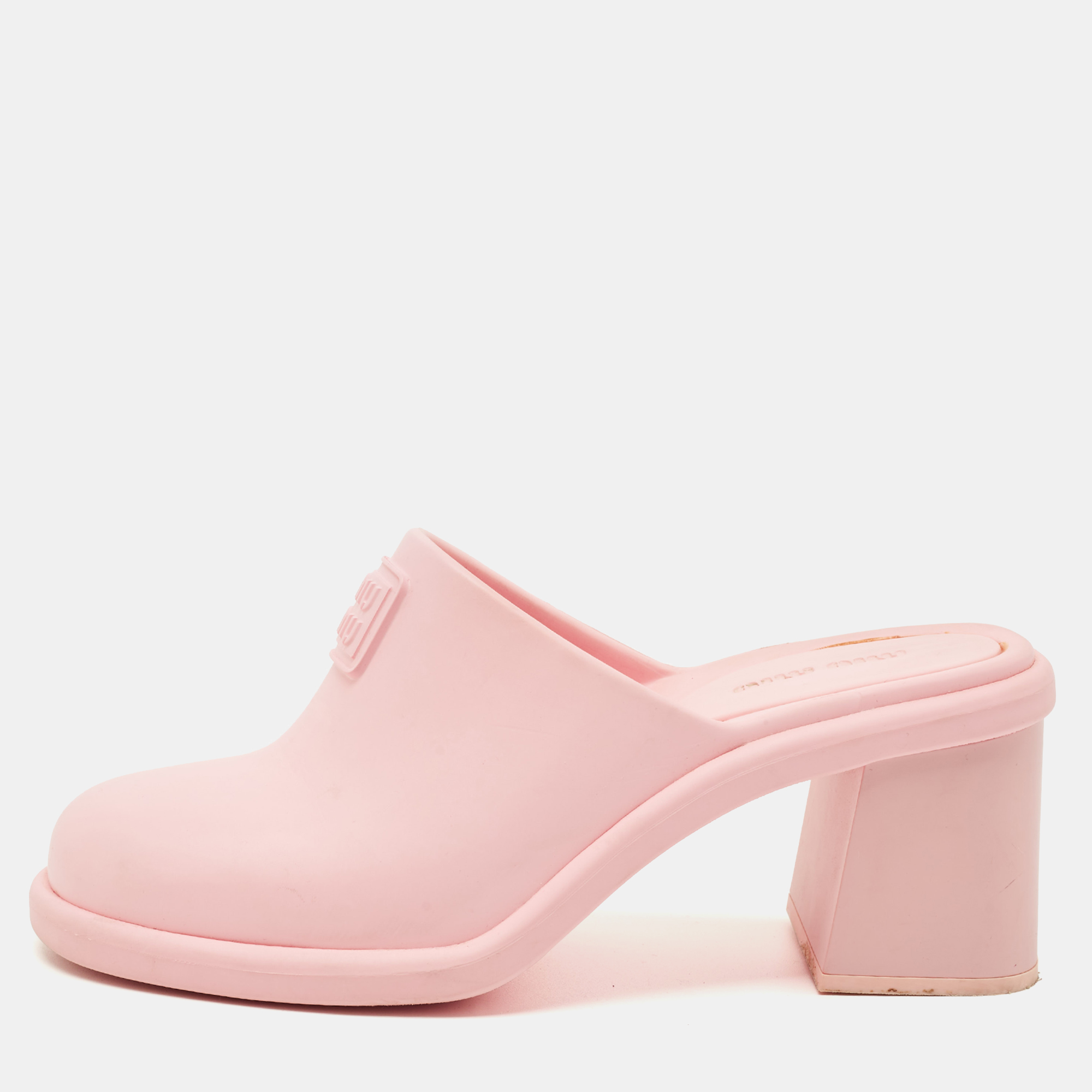 

Miu Miu Pink Rubber Logo Clogs Size