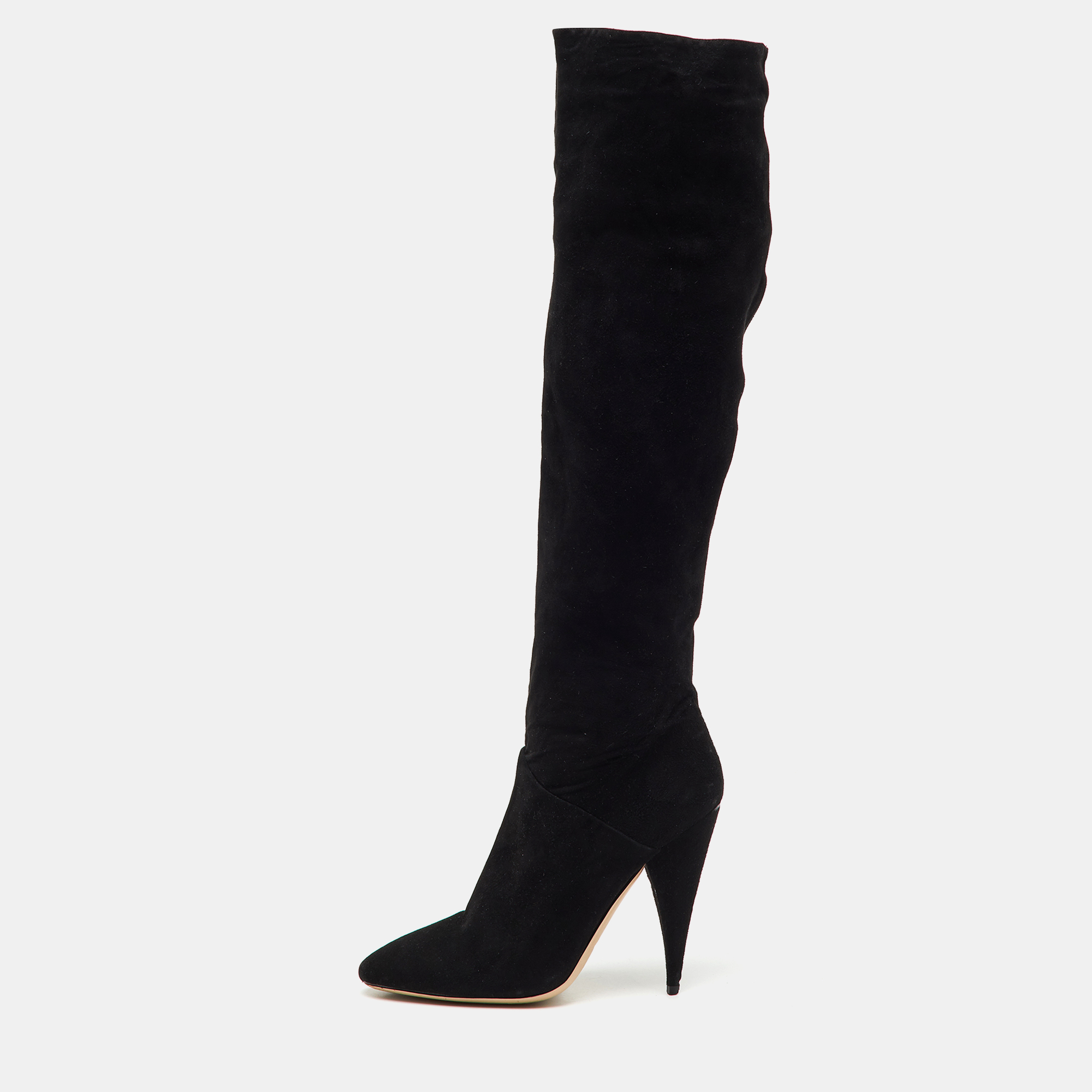 Pre-owned Miu Miu Black Suede Knee Length Boots Size 38