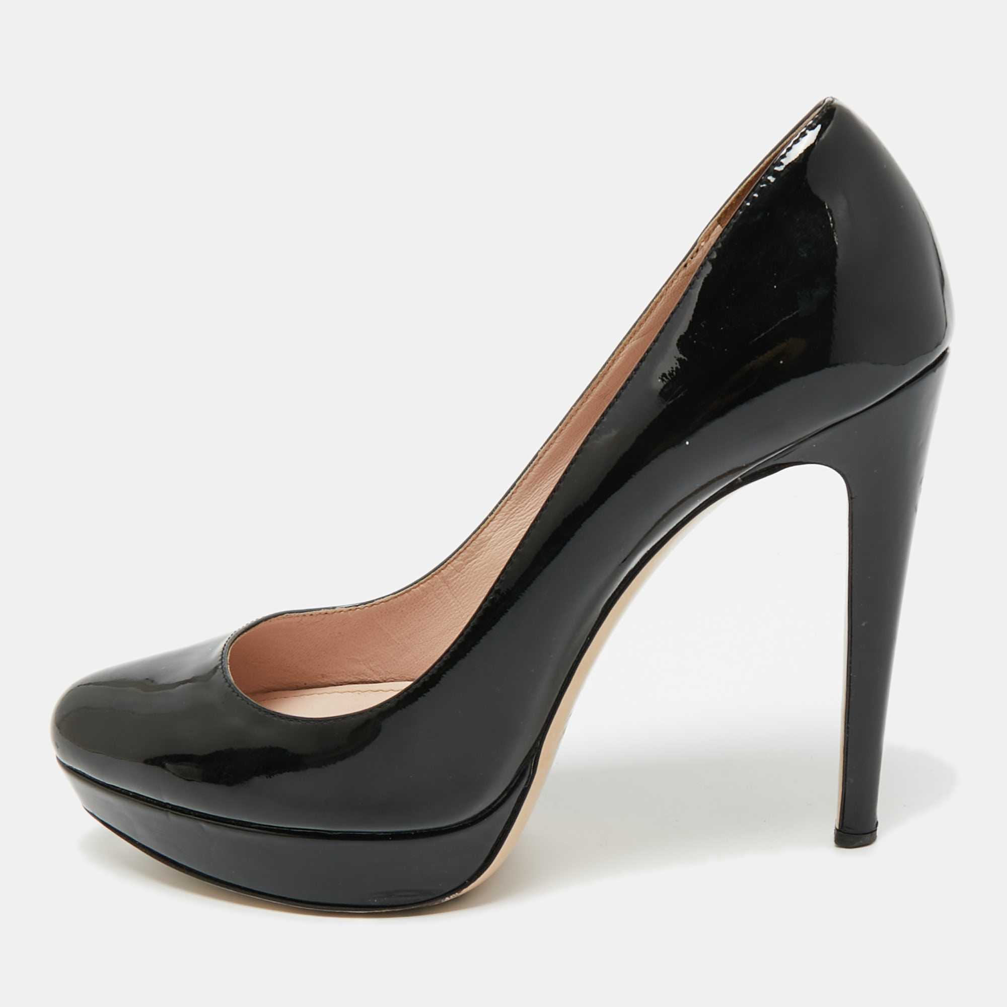 Pre-owned Miu Miu Black Patent Leather Platform Pumps Size 39.5