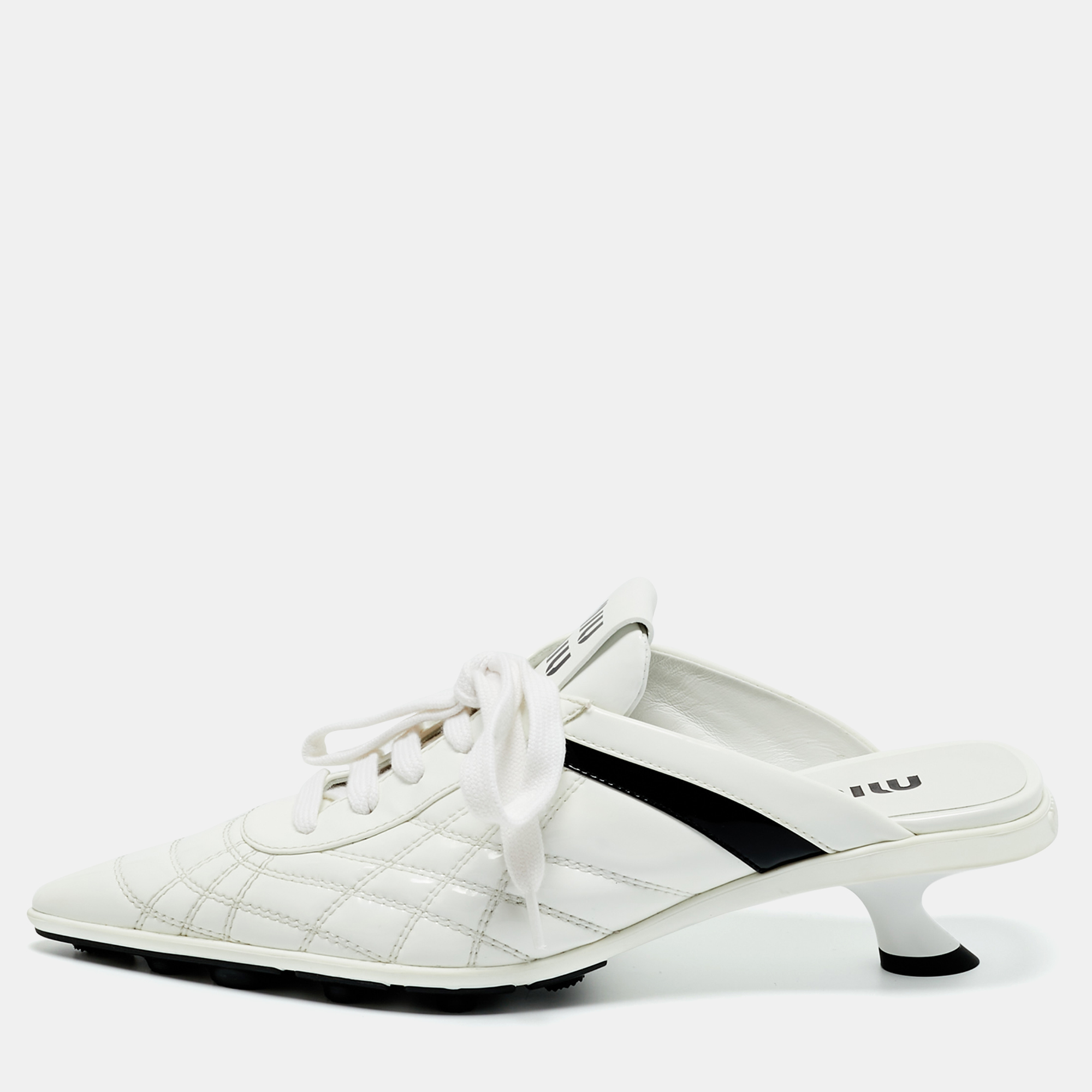 Miu Miu White Patent Leather Sneaker Mules Size 37.5