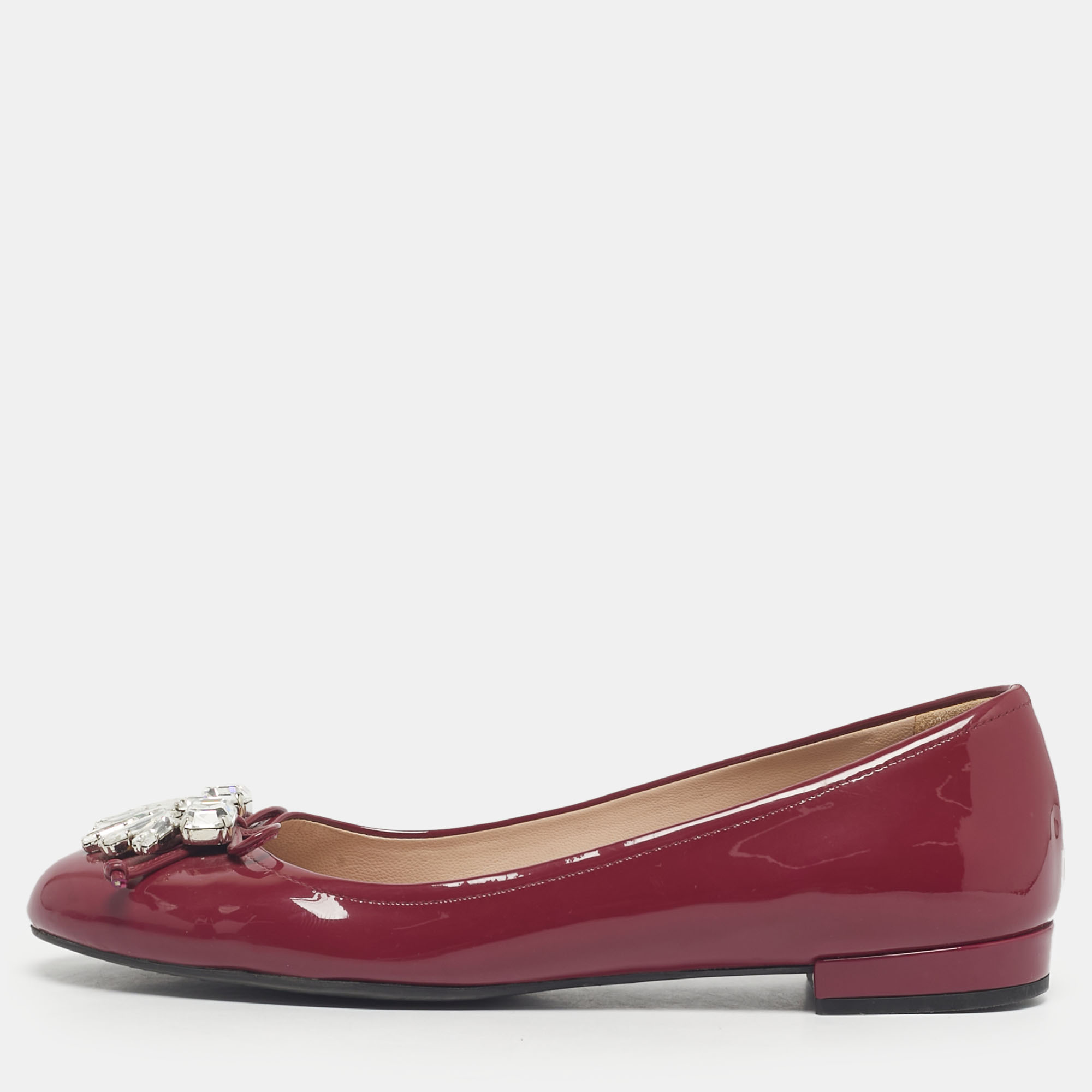 

Miu Miu Purple Patent Leather Crystal Embellish Ballet Flats Size