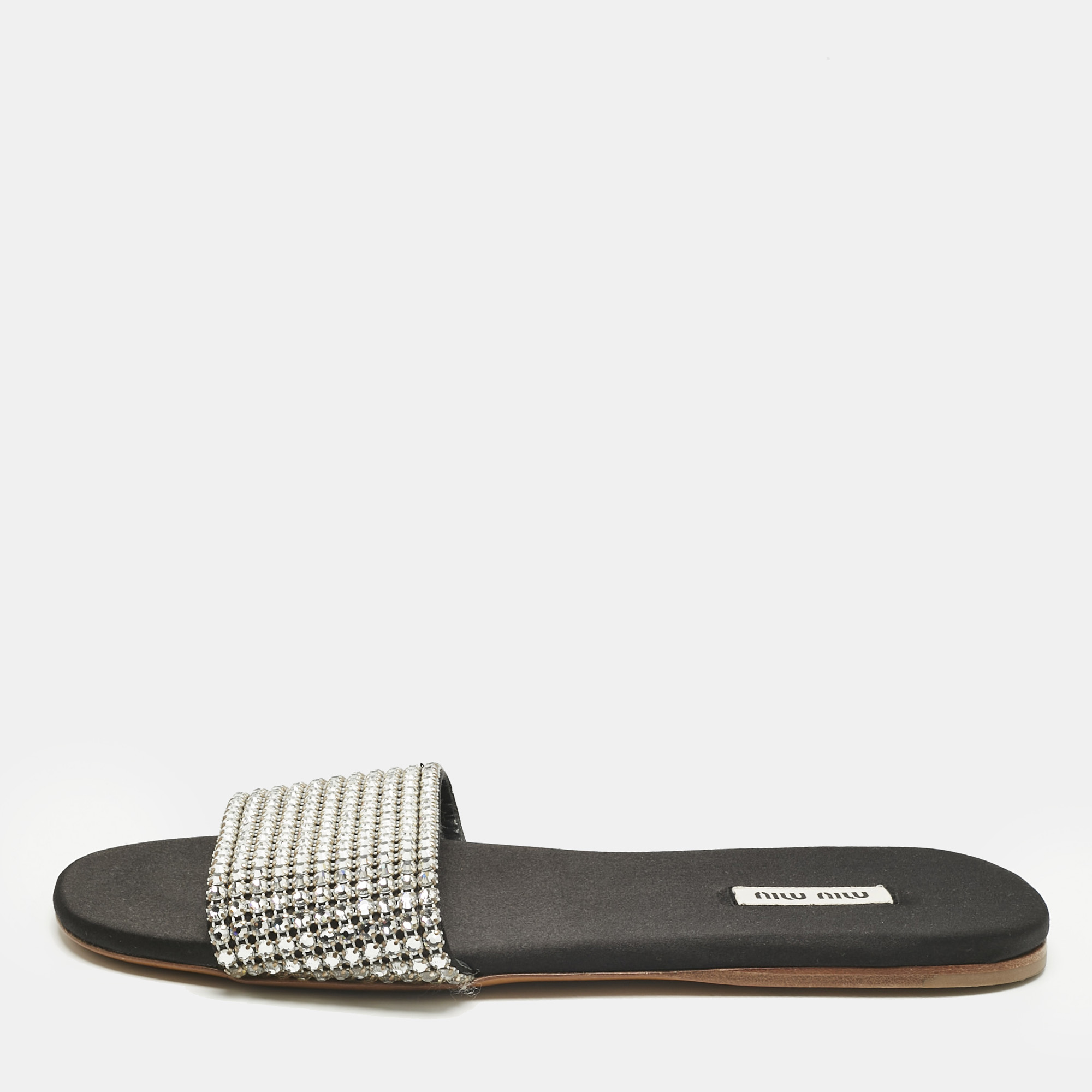 

Miu Miu Silver Satin Crystal Embellished Flat Slides Size