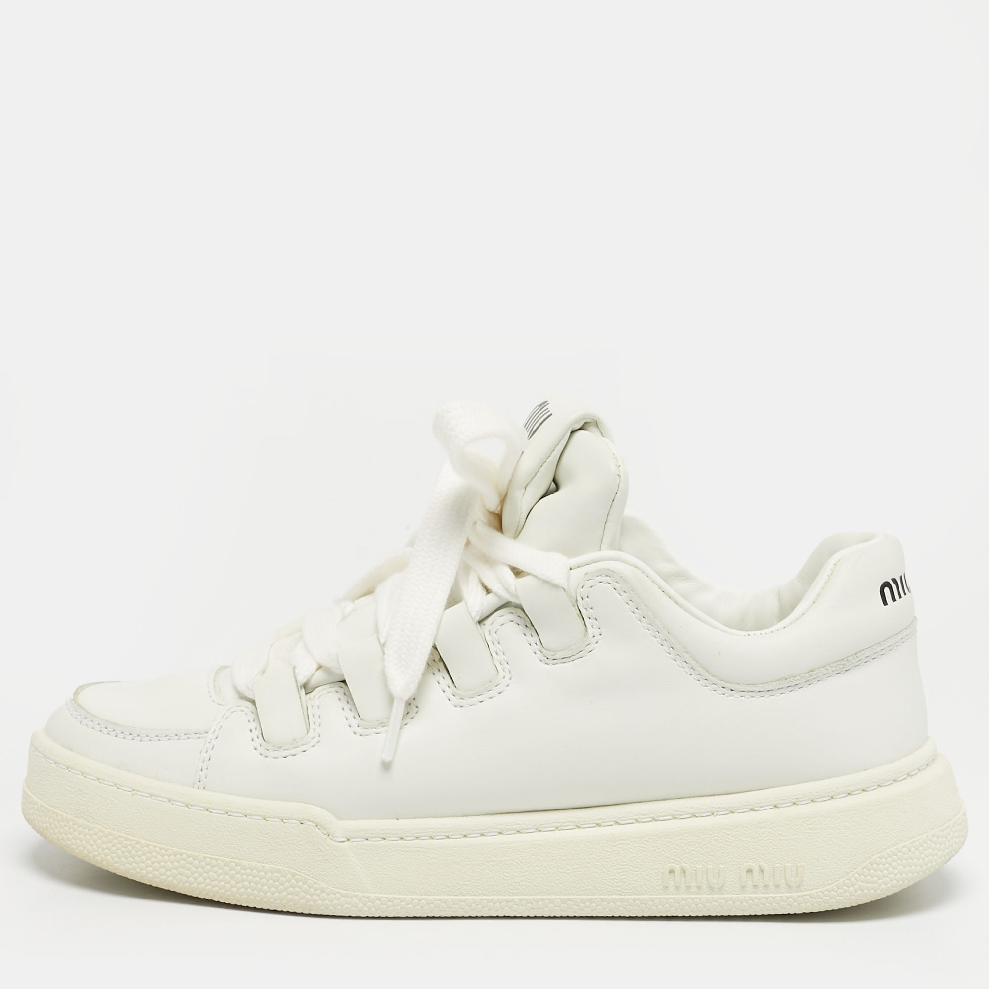 

Miu Miu White Leather Lace Up Sneakers Size