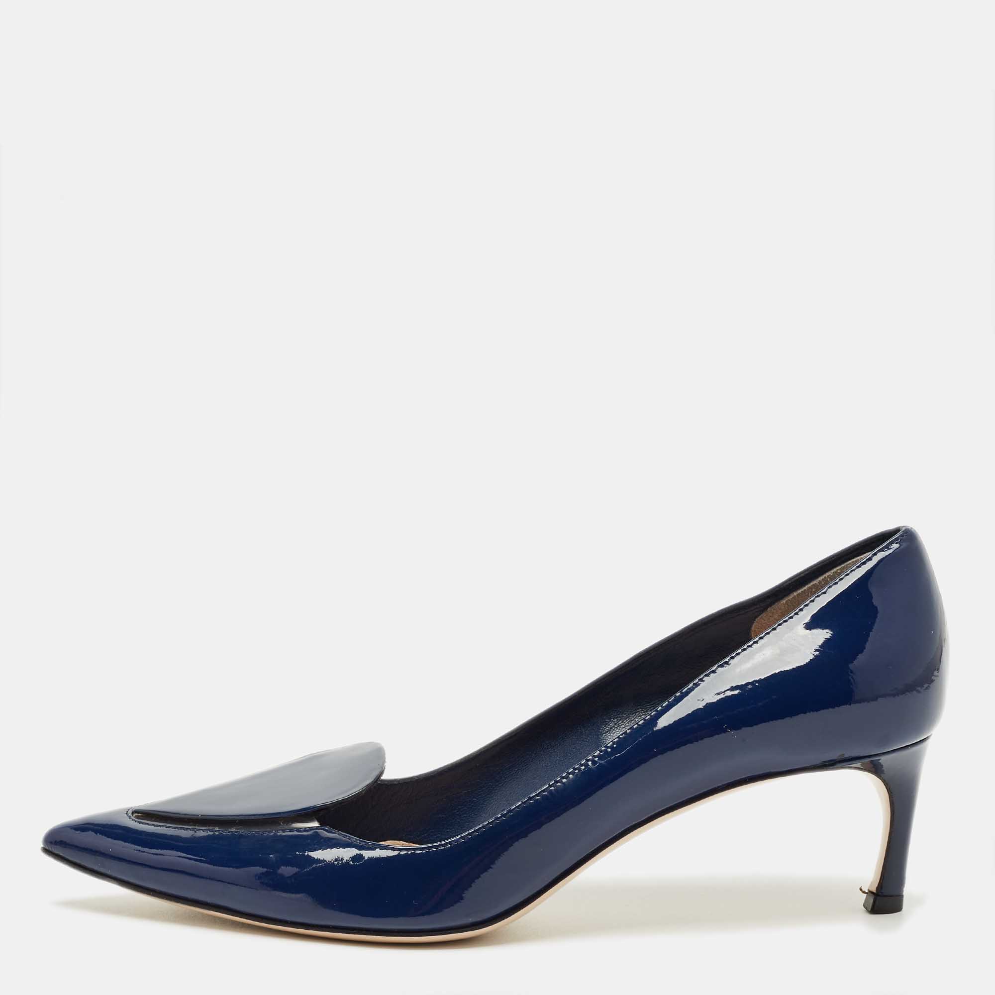 Pre-owned Miu Miu Navy Blue Patent Leather And Pvc Pumps Size 38.5