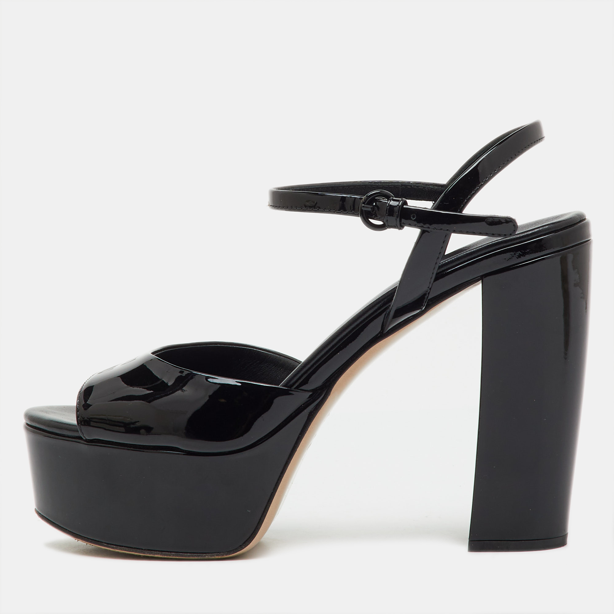 

Miu Miu Black Patent Leather Block Heel Platform Sandals Size