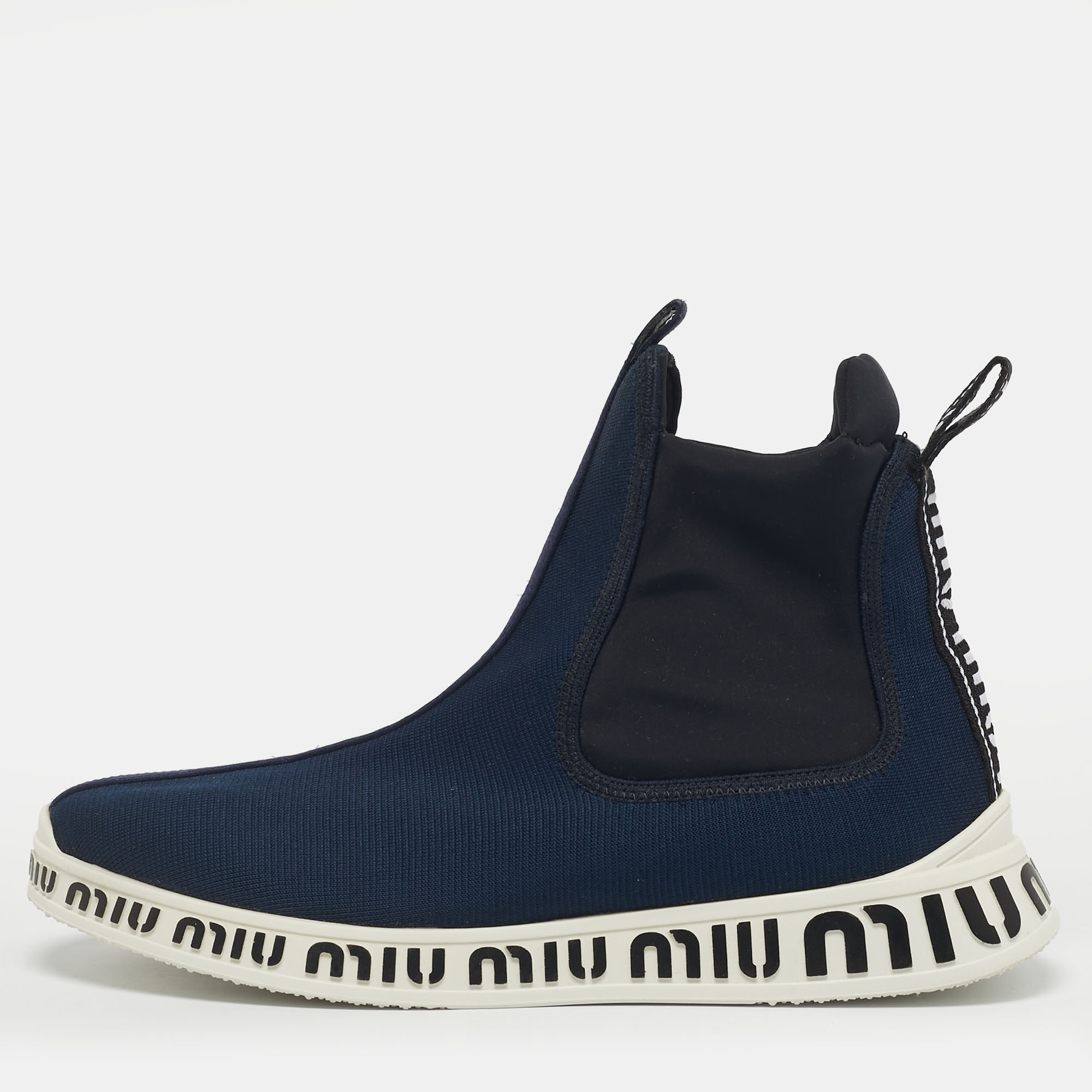 

Miu Miu Blue Knit Fabric and Neoprene High Top Sneakers Size