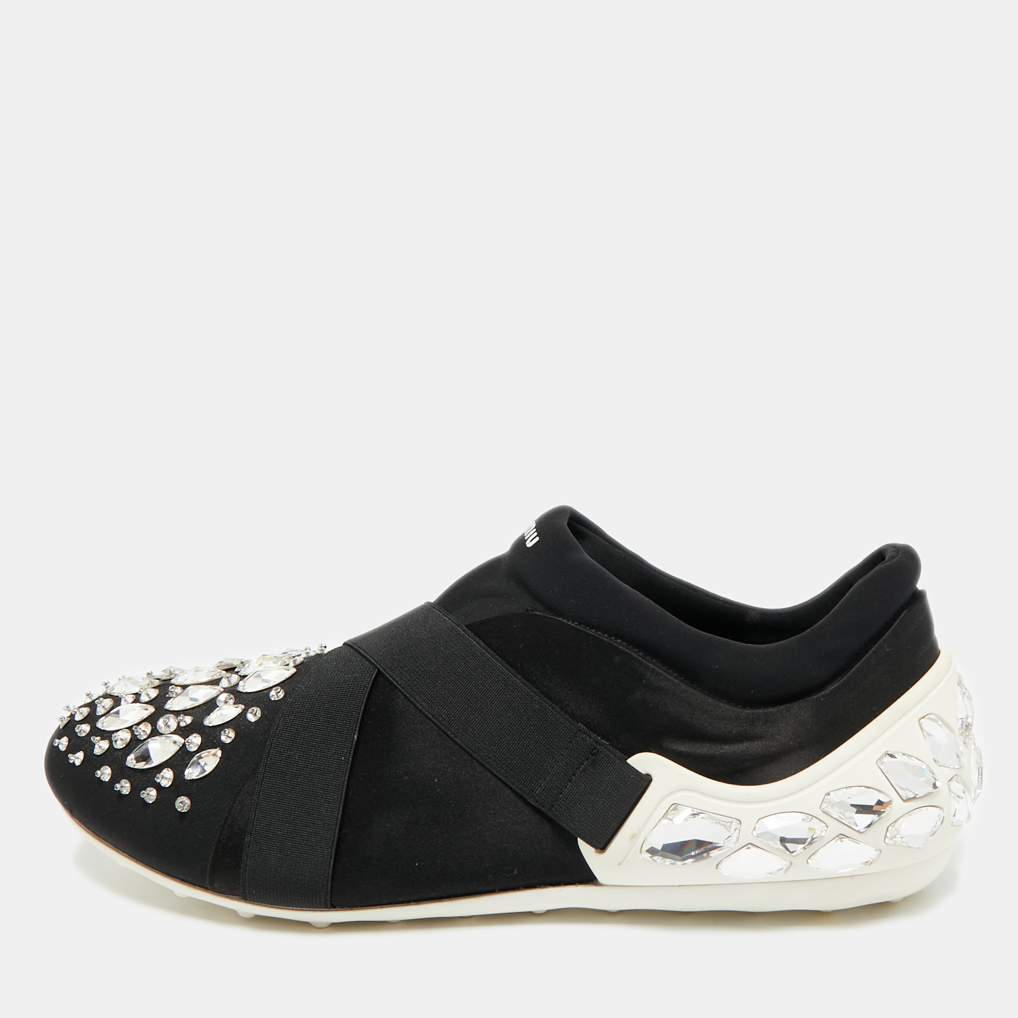 

Miu Miu Black Elastic and Nylon Crystal Embellished Slip On Sneakers Size