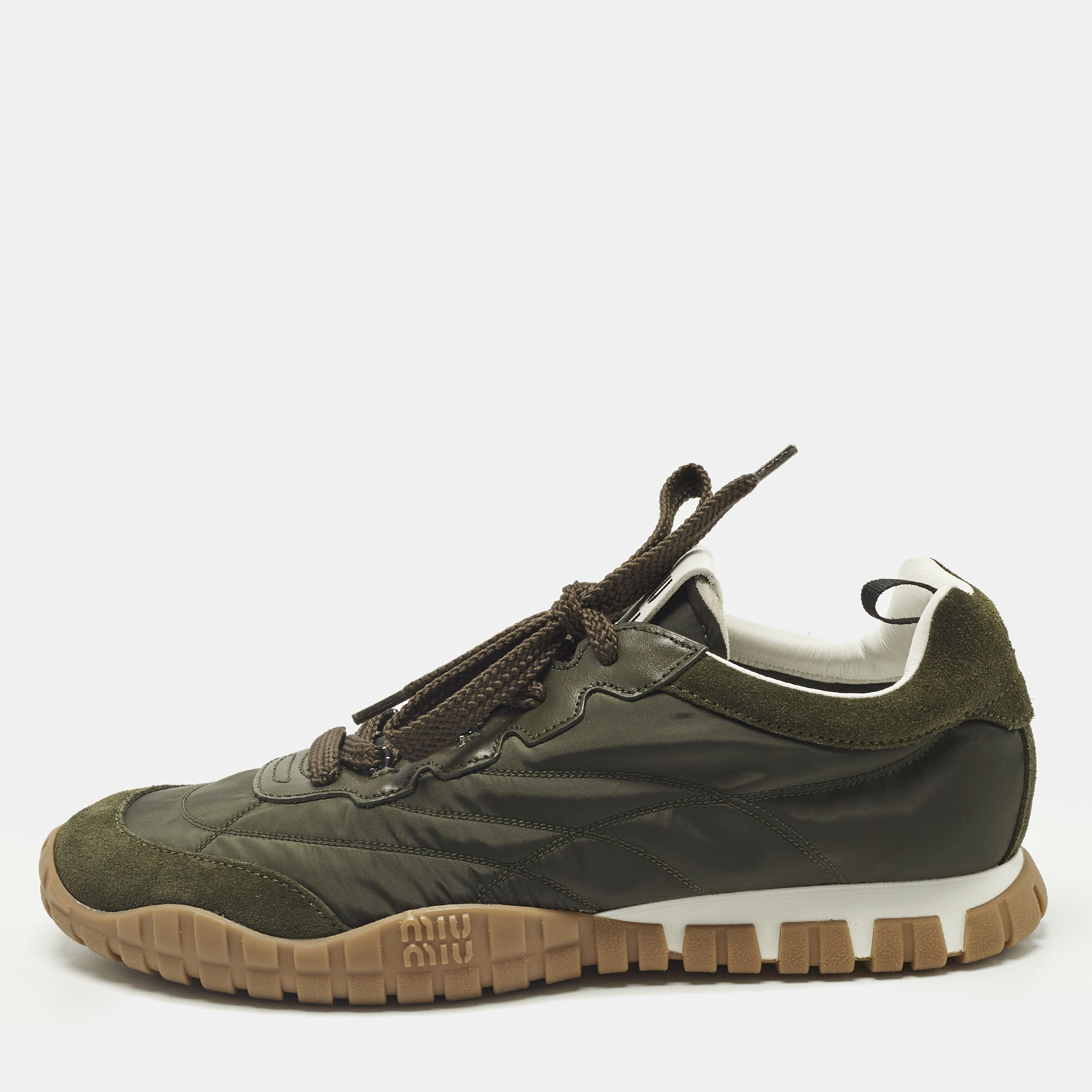 

Miu Miu Tyre Size  Green/White Nylon and Suede Low Top Sneakers