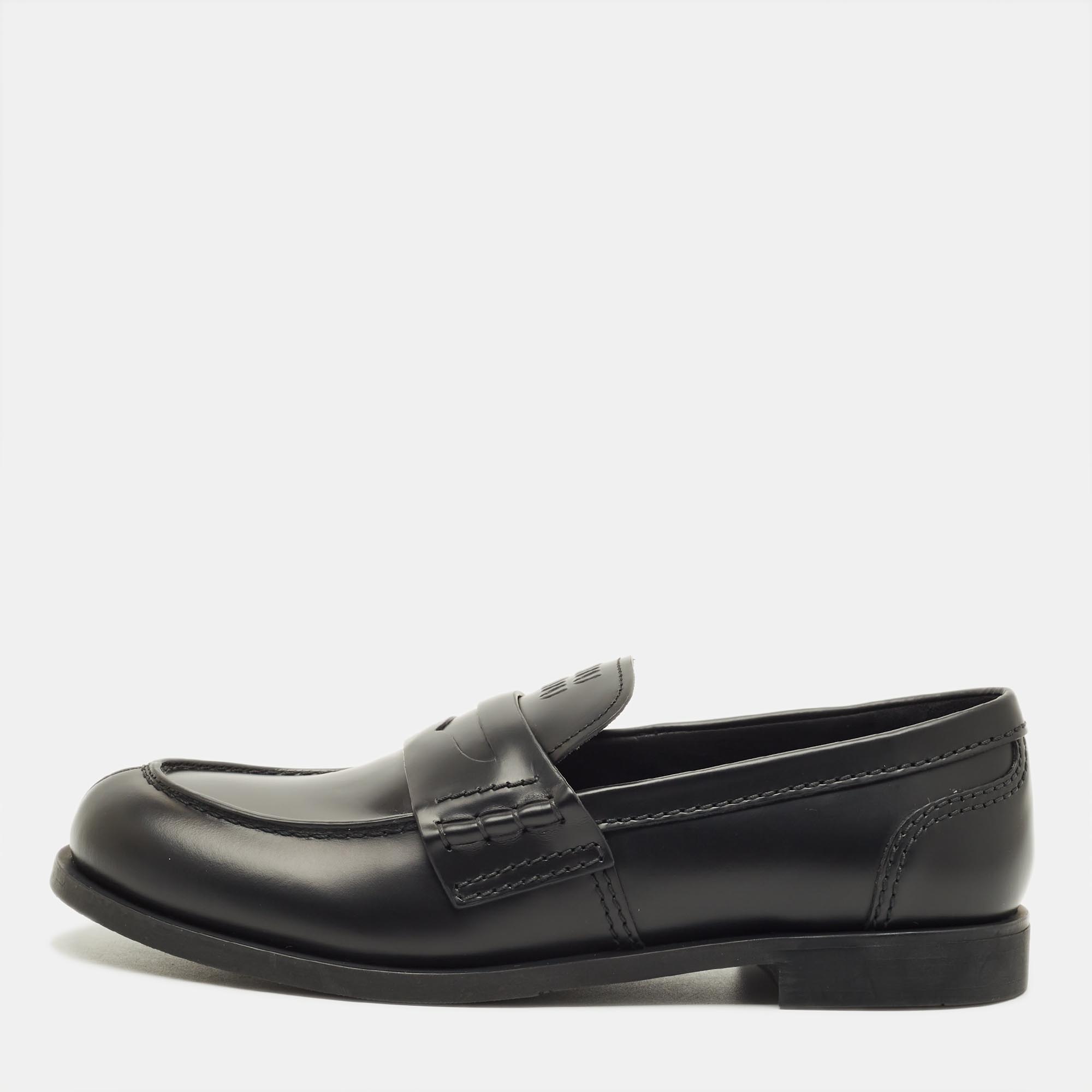 Pre-owned Miu Miu Donna Size 39 Black Leather Loafers