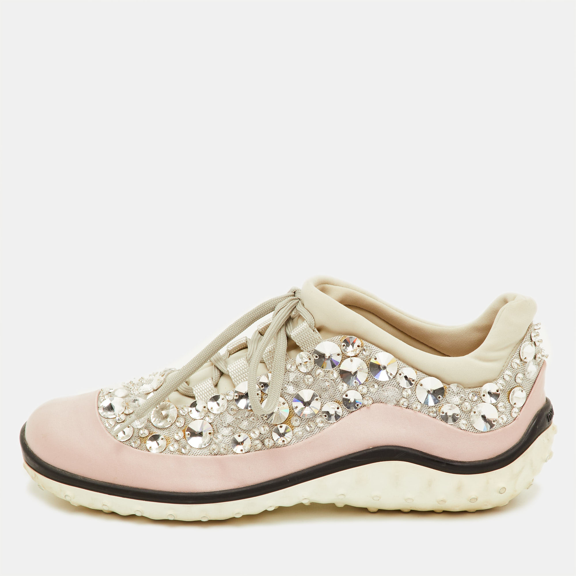 

Miu Miu Astro Size  Light Pink/Grey Fabric Crystal Embellished Low Top Sneakers