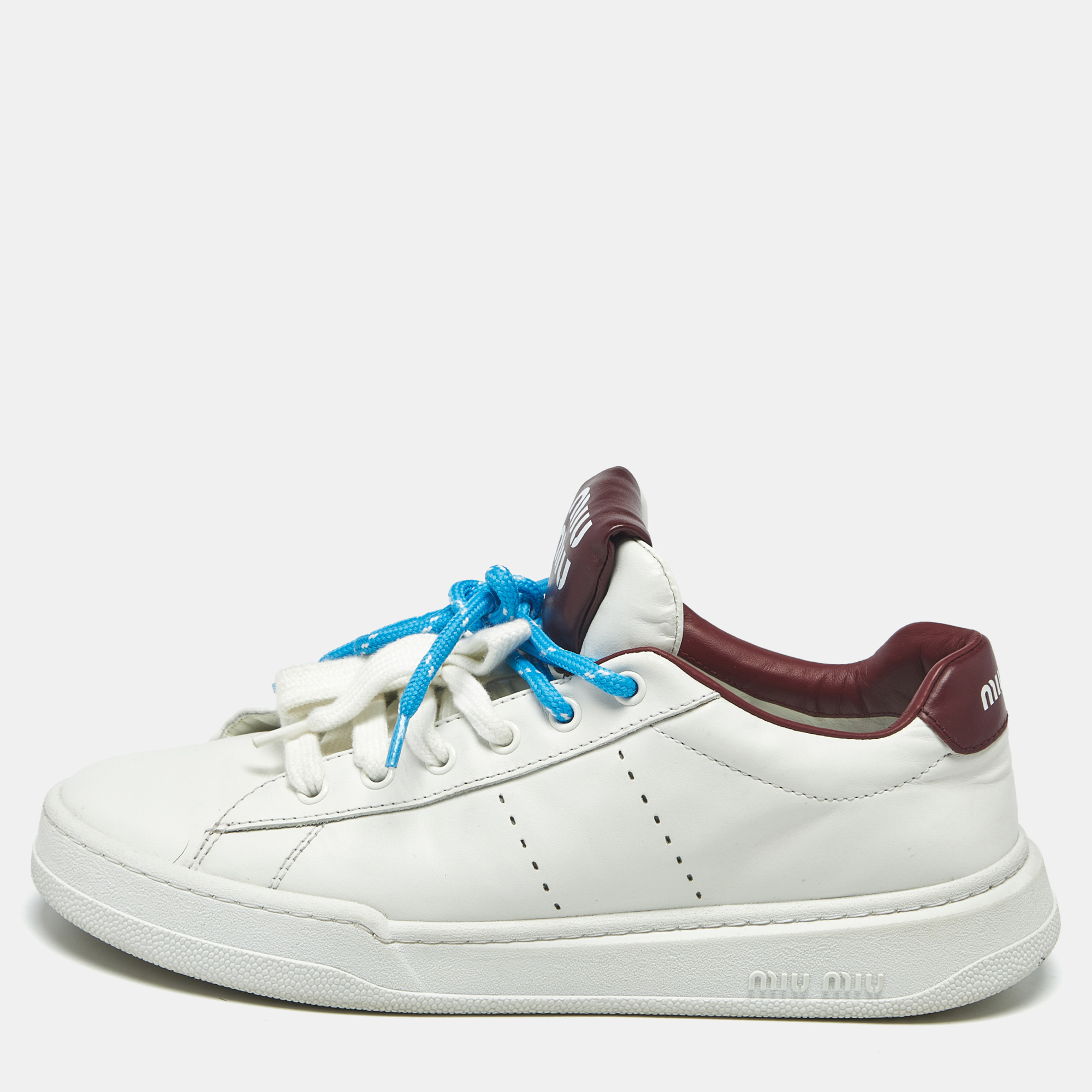 

Miu Miu Double Lace Size  White Leather Lace Up Sneakers