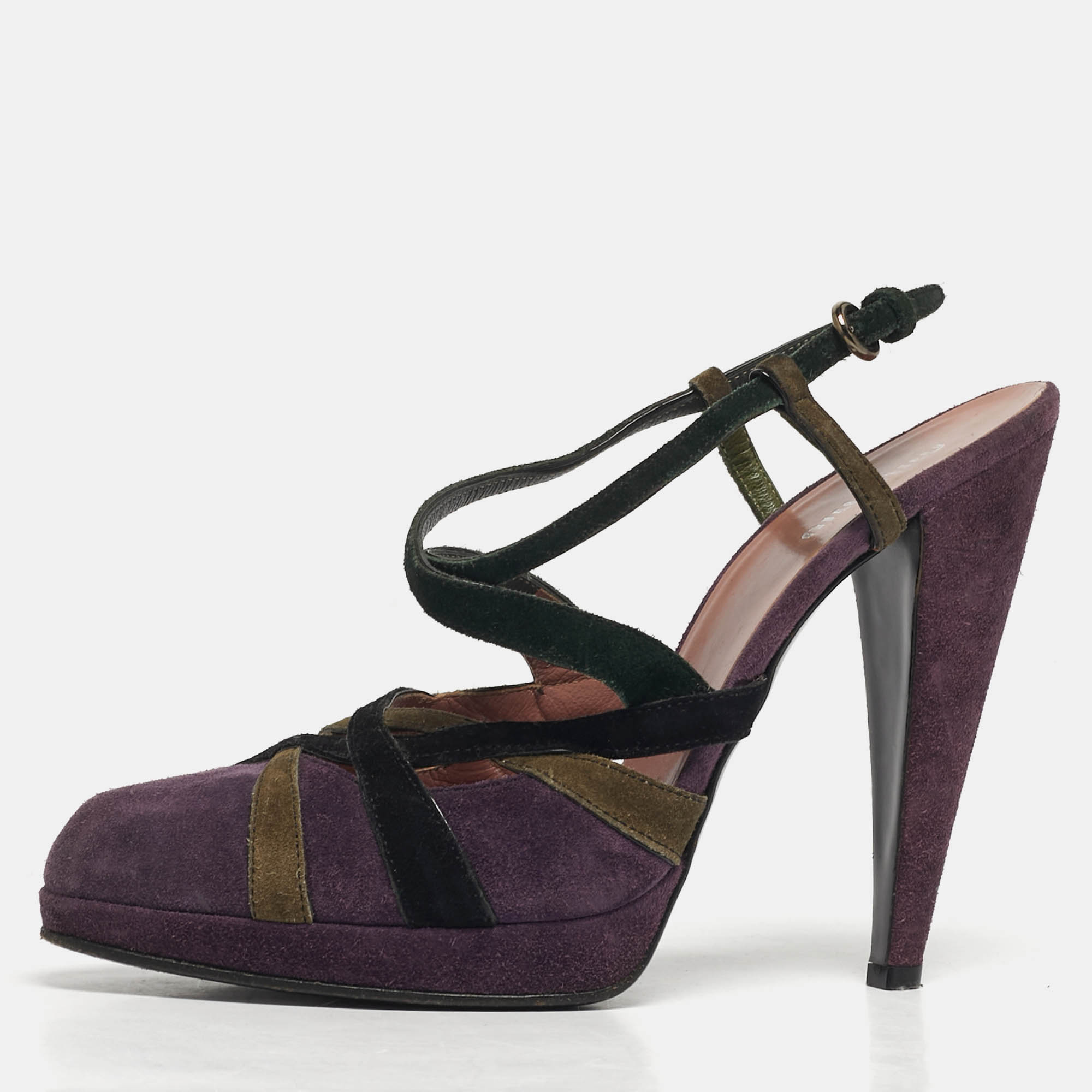 

Miu Miu Size  Purple Suede Ankle Strap Slingback Pumps