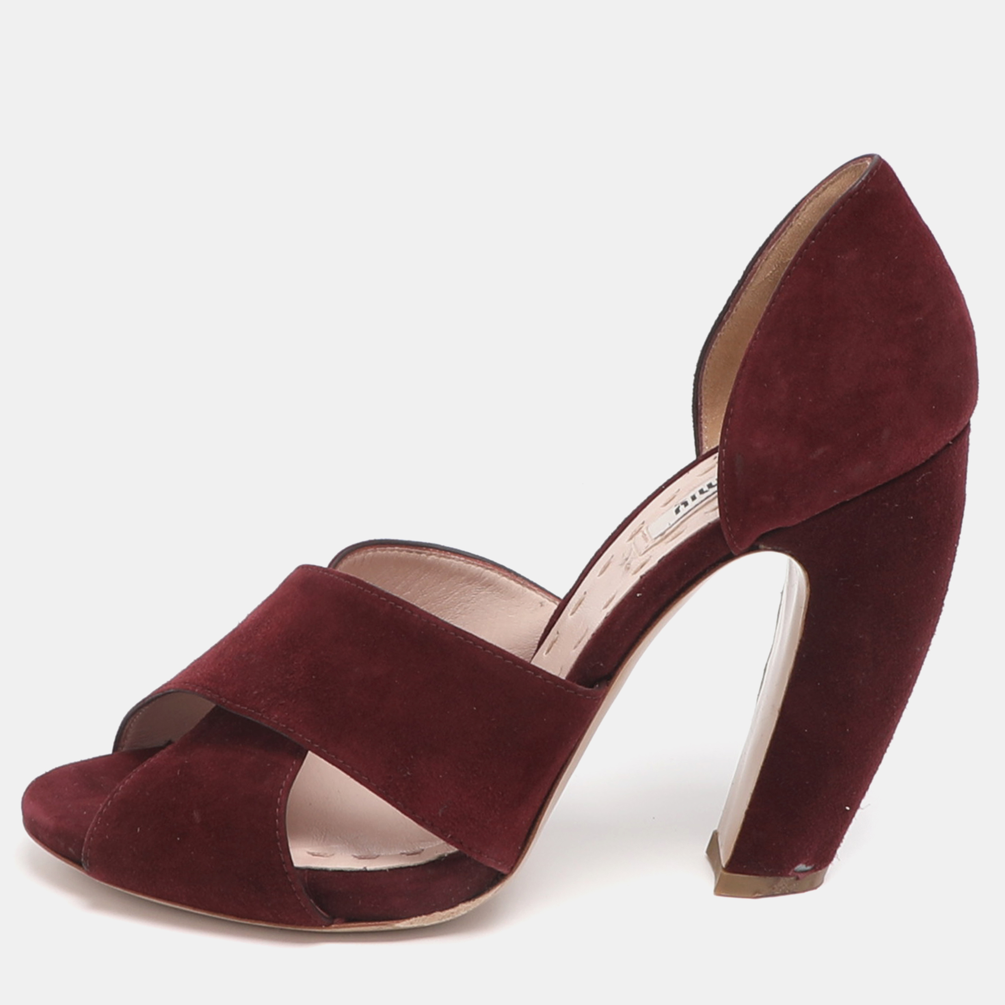 

Miu Miu Size 36.5 Burgundy Suede Cross Straop D'orsay Pumps
