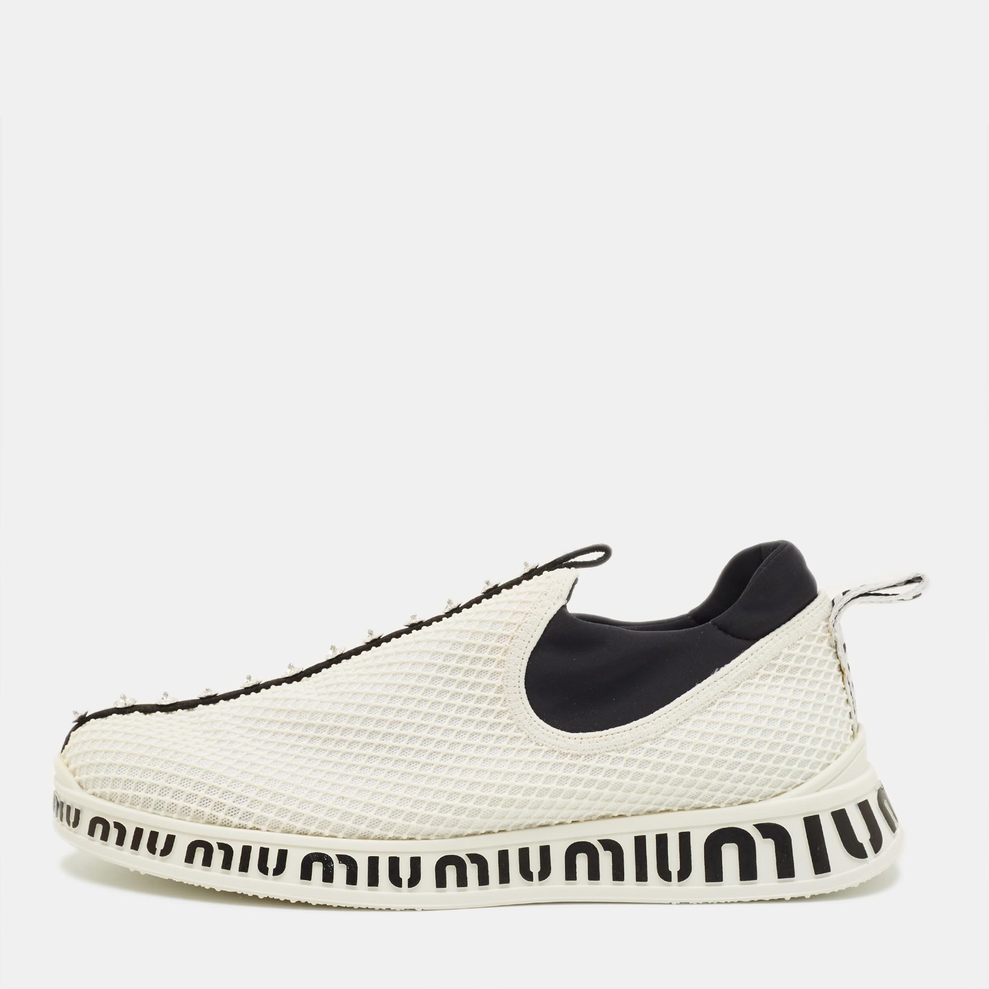 

Miu Miu Size  White Mesh and Neoprene Crystal Embellished Slip On Sneakers