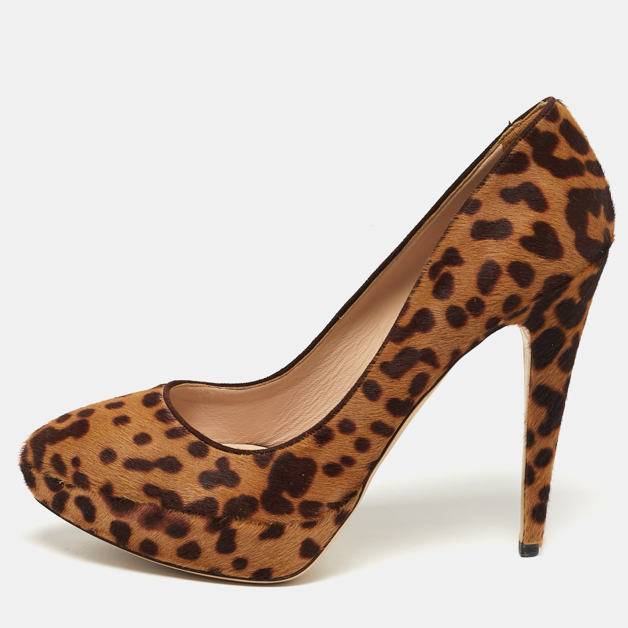 

Miu Miu Size  Brown/Beige Leopard Print Calf Hair Platform Pumps