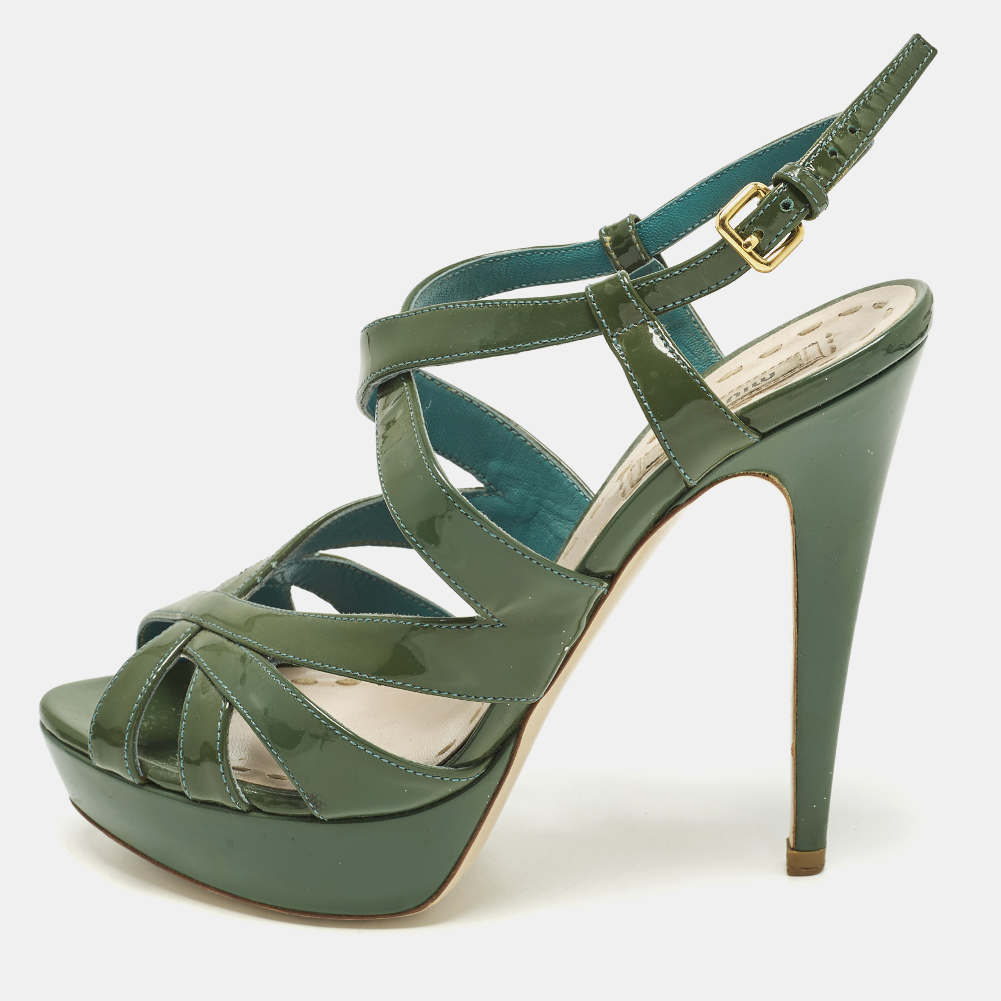 

Miu Miu Size  Green Patent Leather Ankle Strap Sandals