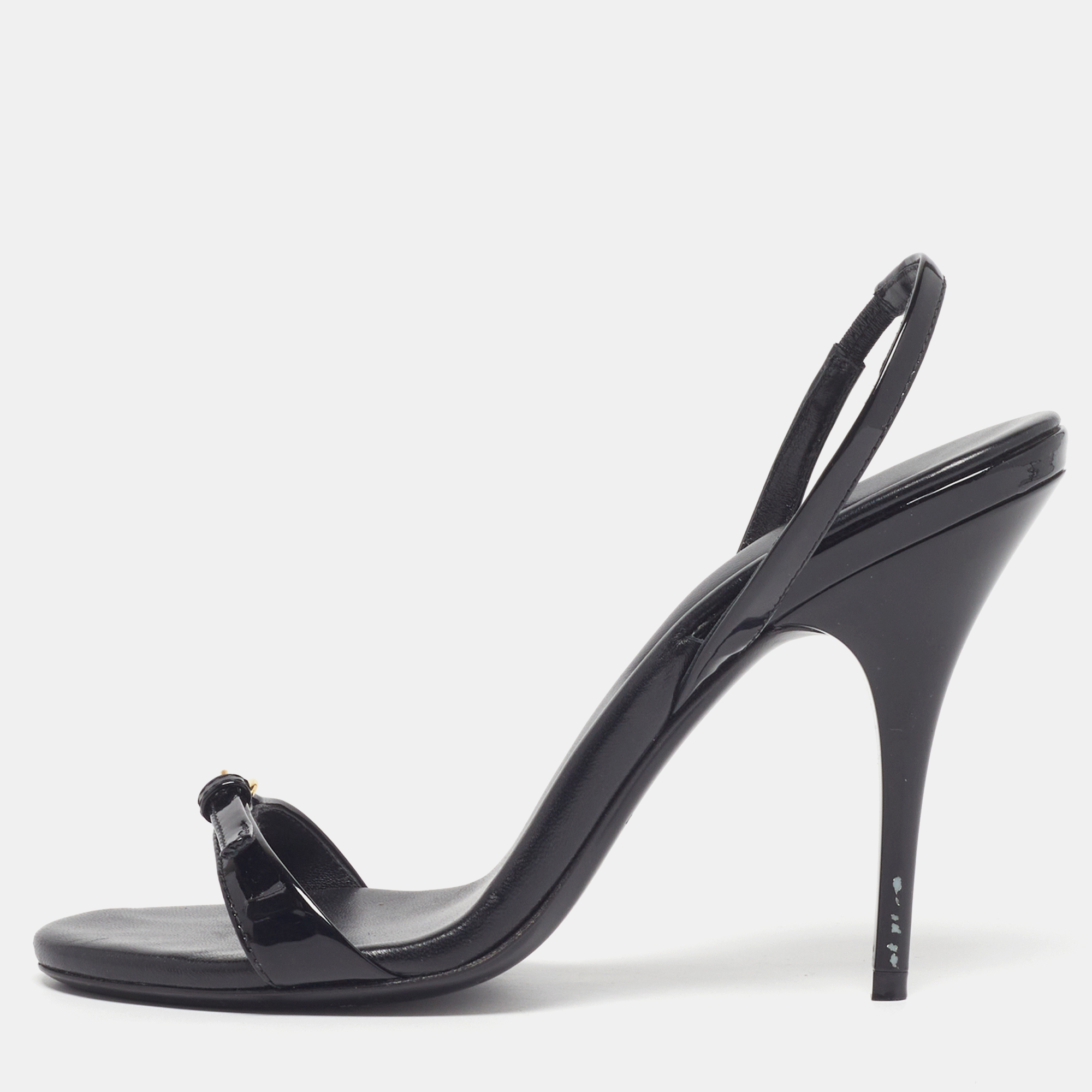 

Miu Miu Size  Black Patent Leather Slingback Sandals