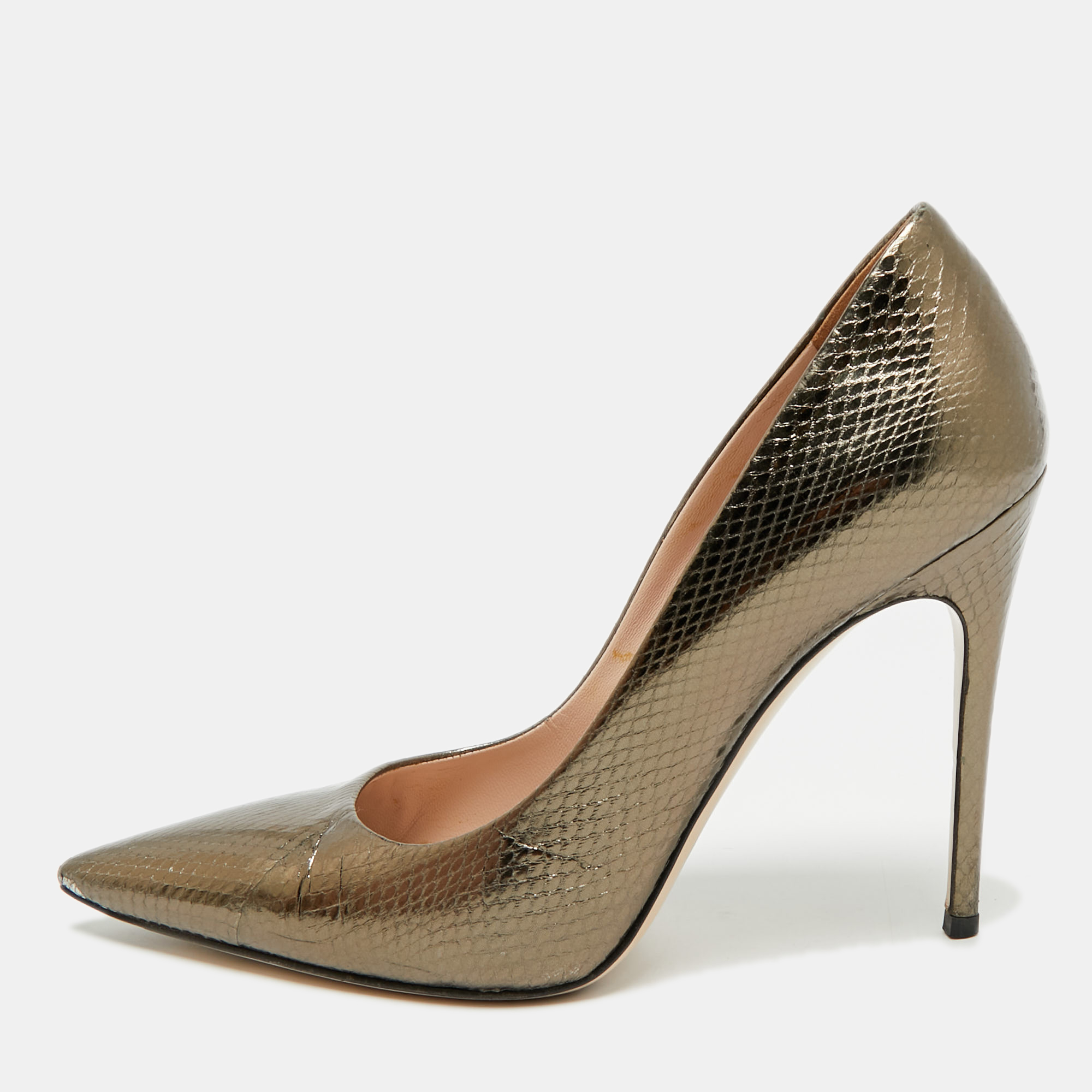 

Miu Miu Size  Metallic Snakeskin Embossed Leather Pointed Toe Pumps