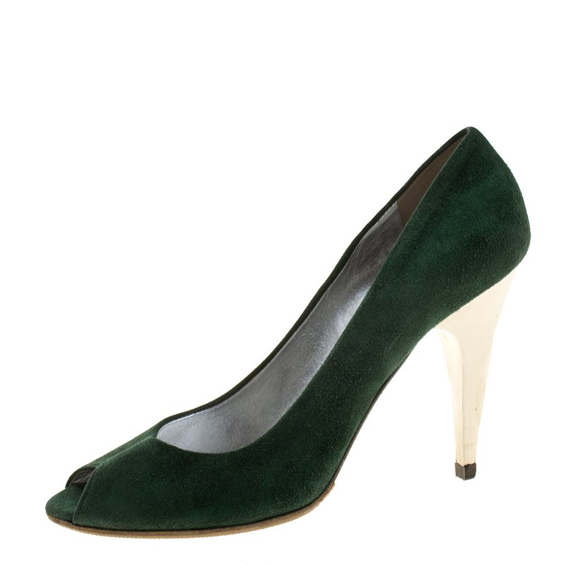 

Miu Miu Green Suede Peep Toe Pumps Size