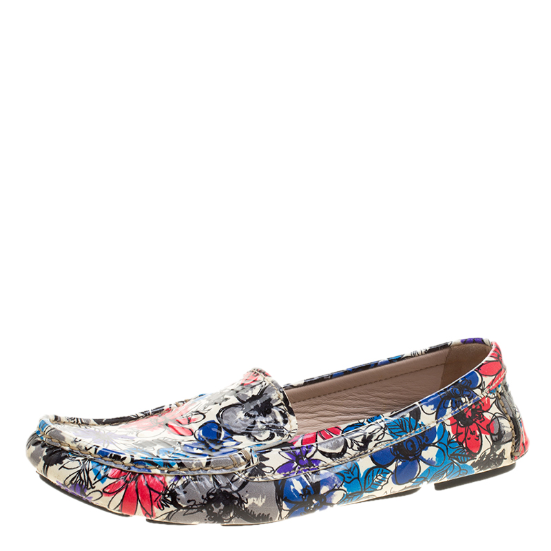 Miu Miu Multicolor Floral Printed Patent Leather Loafers Size 36