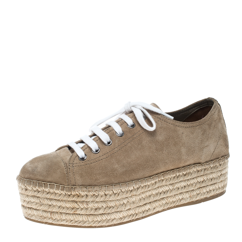 مملوكة مسبقًا Miu Miu Beige Suede Espadrille Platform Sneakers Size 38