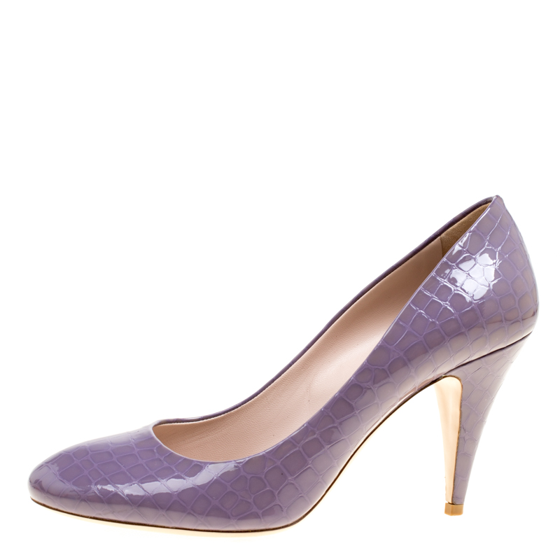 

Miu Miu Purple Croc Embossed Patent Leather Pumps Size