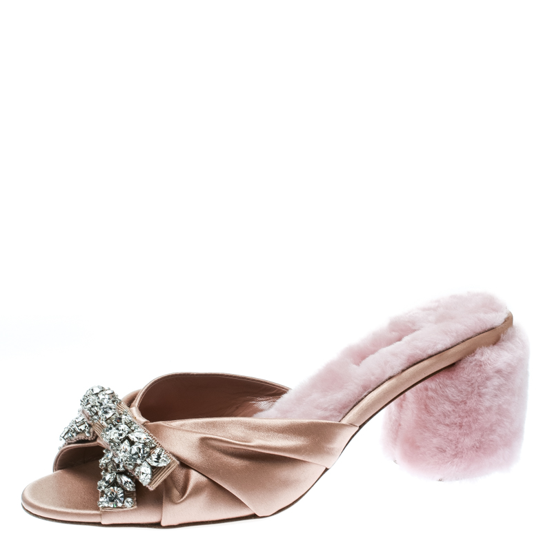 サンダル・ミュール MIU MIU Light Pink Nappa Leather Slippers Miu Miu Powder Pink Nappa Leather Slippers | italist, ALWAYS