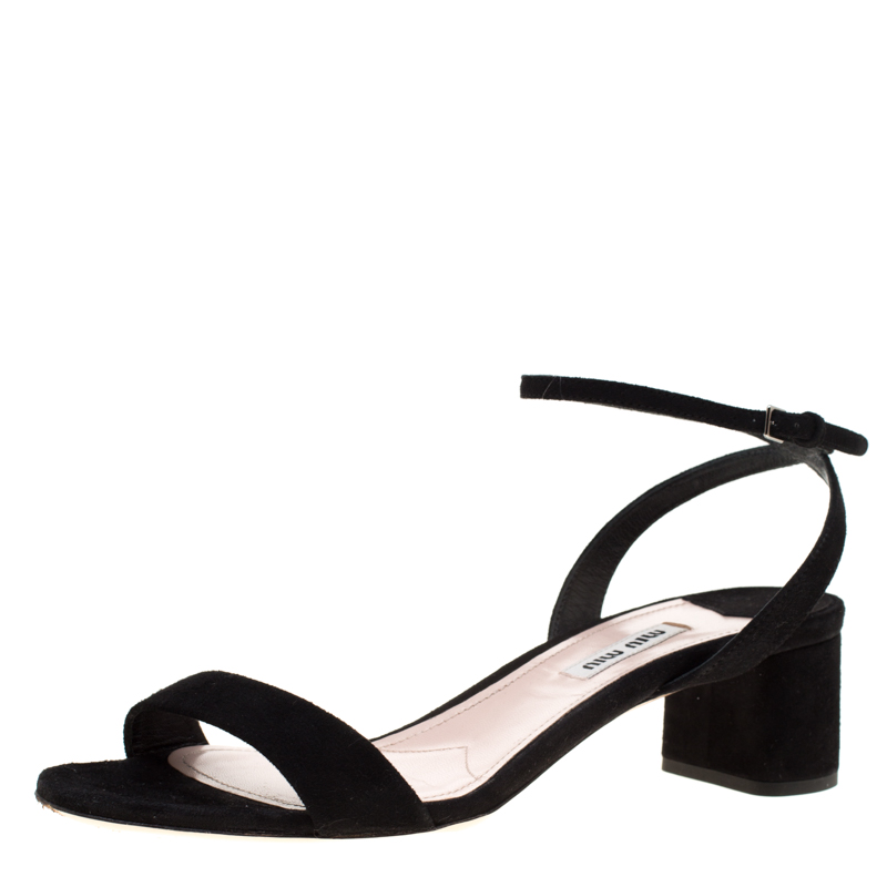 Miu Miu Black Suede Ankle Strap Open Toe Sandals Size 38