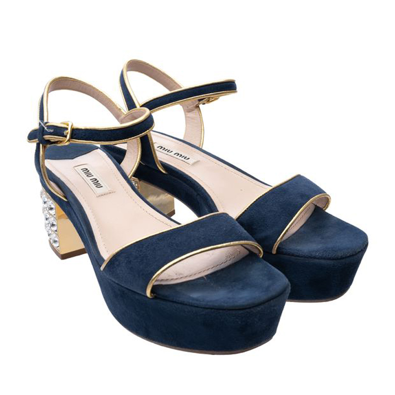 

Miu Miu Blue Suede Platform Sandals Size