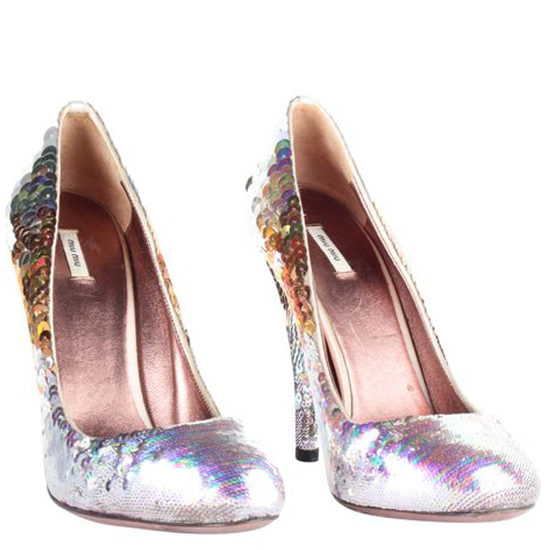 

Miu Miu Silver Sequins Heel Pumps Size