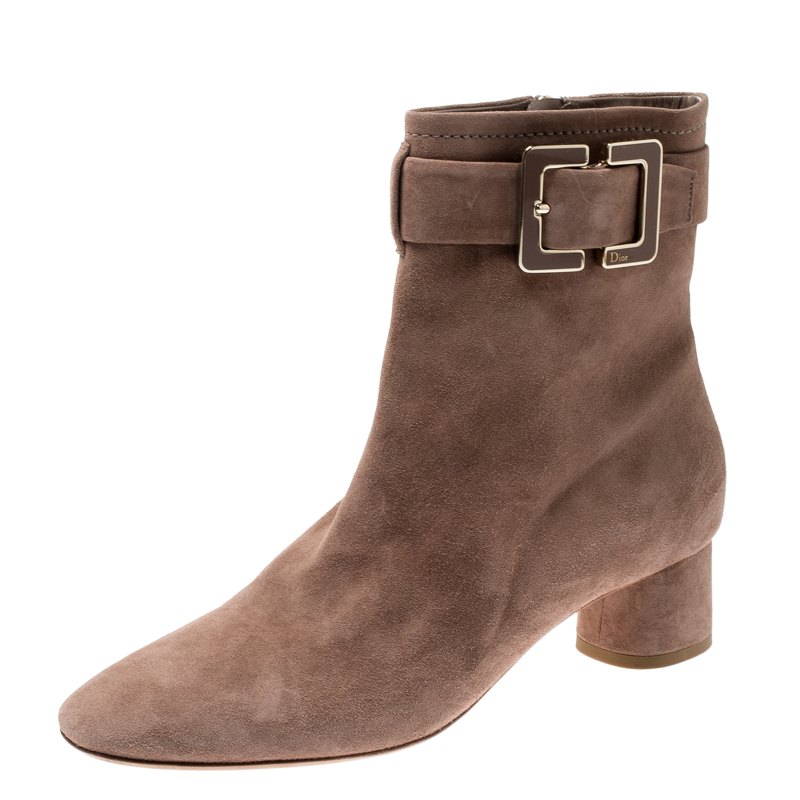 Pre Owned Dior Beige Suede Buckle Detail Ankle Boots Size 40