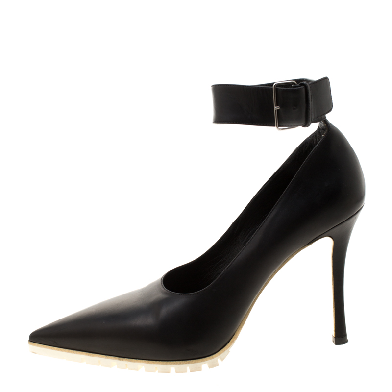 

Miu Miu Black Leather Ankle Strap Pointed Toe Pumps Size